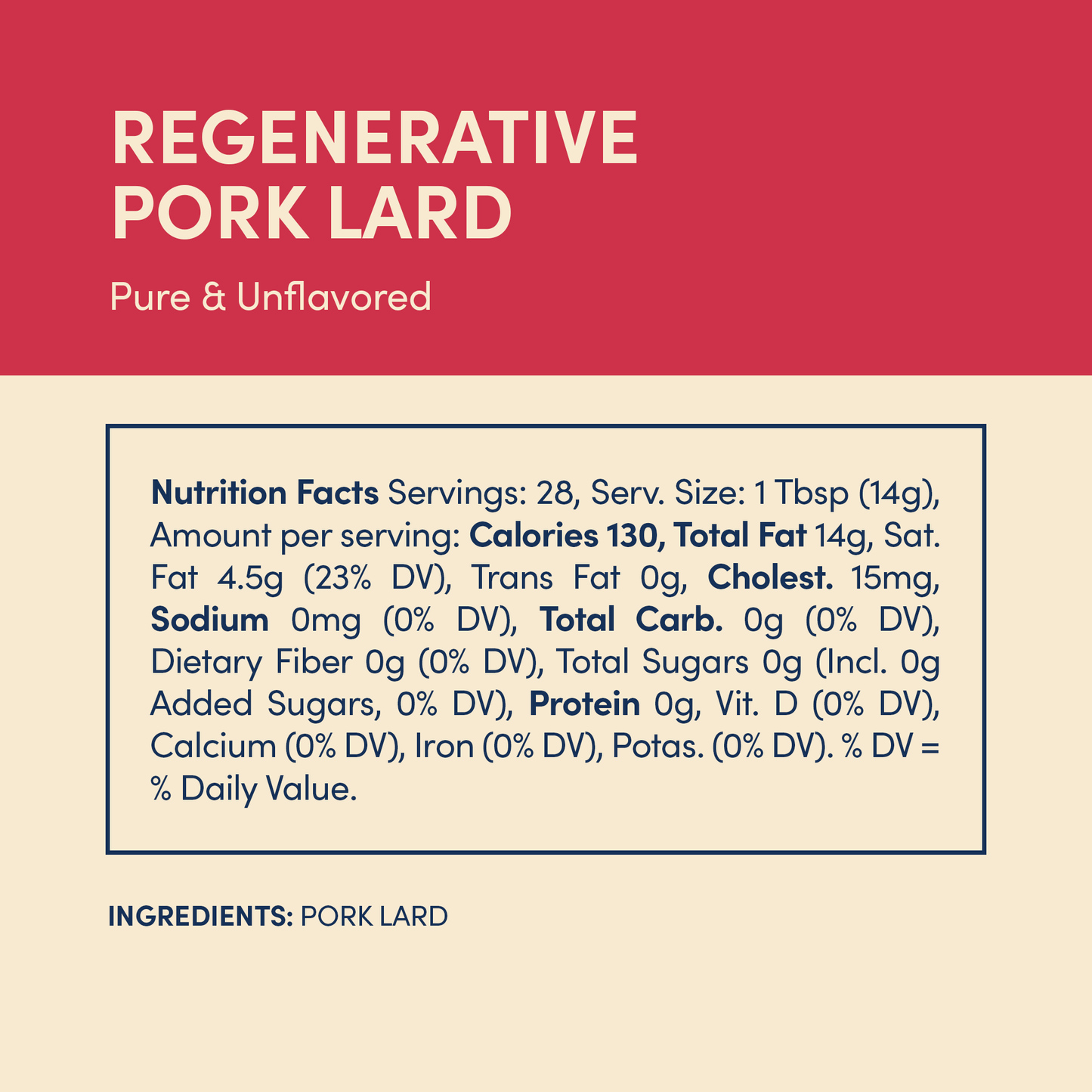 Pure & Unflavored Regenerative Pork Lard 14oz