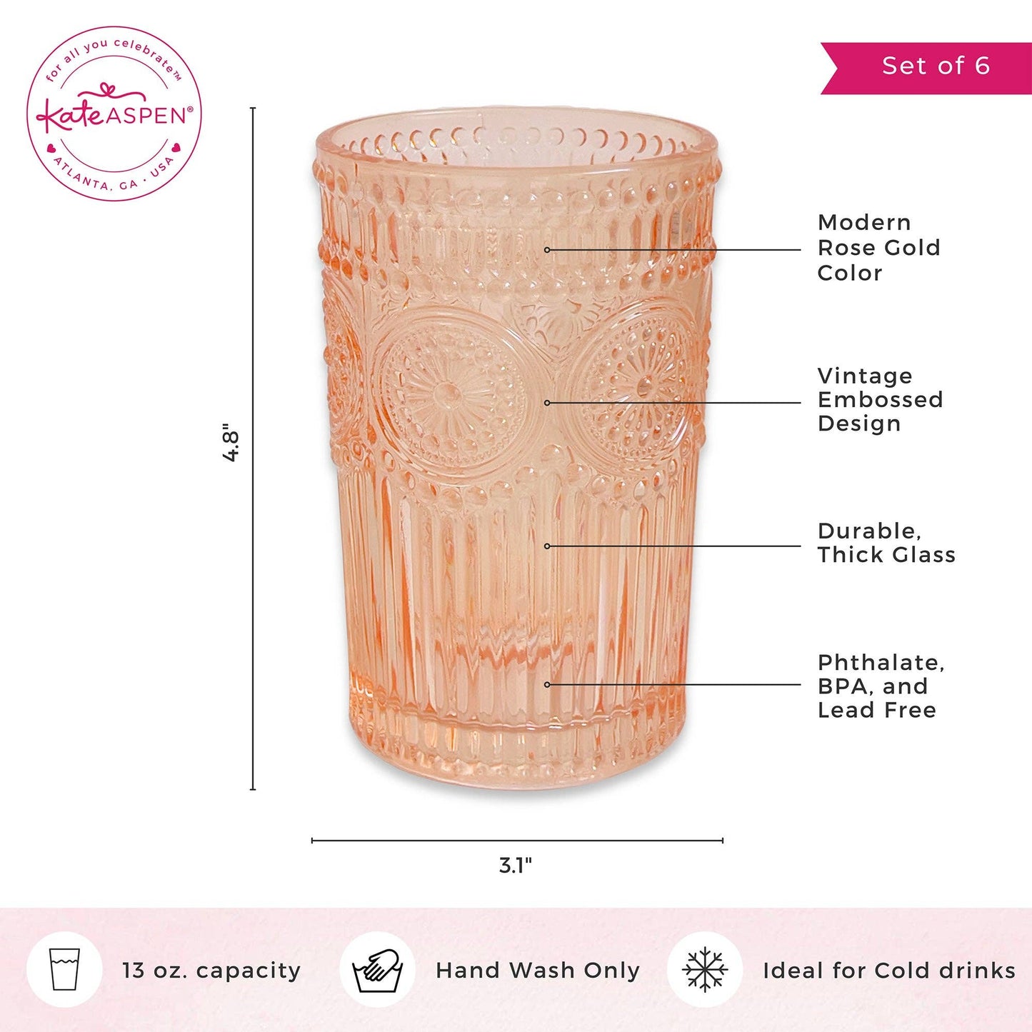 13 oz. Vintage Textured Rose Gold Drinkware