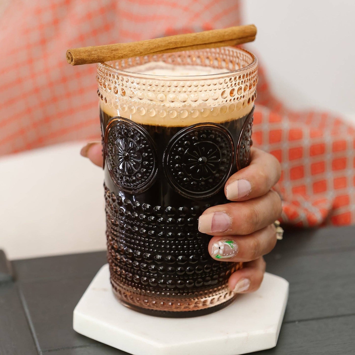 13 oz. Hobnail Beaded Floral Rose Gold Drinking Glasses