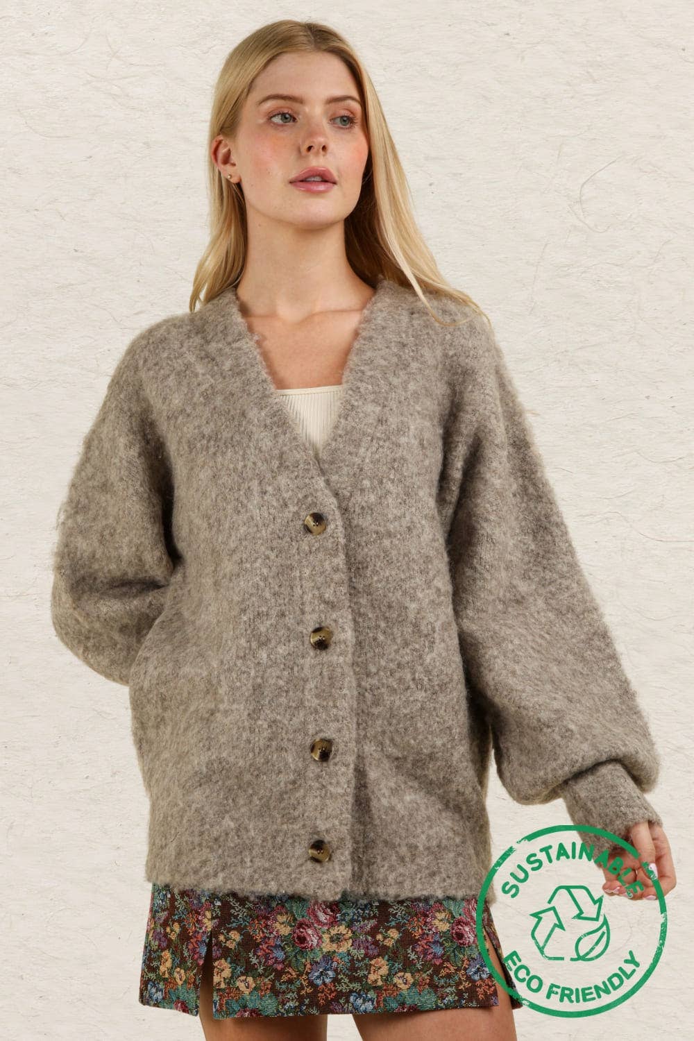 12W3180V-ECO Mohair Button Down Soft Knit Sweater Cardigan: PINK / S-M-L/2-2-2