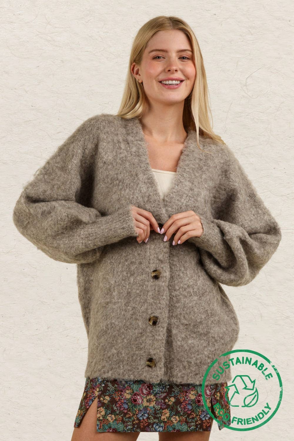 12W3180V-ECO Mohair Button Down Soft Knit Sweater Cardigan: PINK / S-M-L/2-2-2
