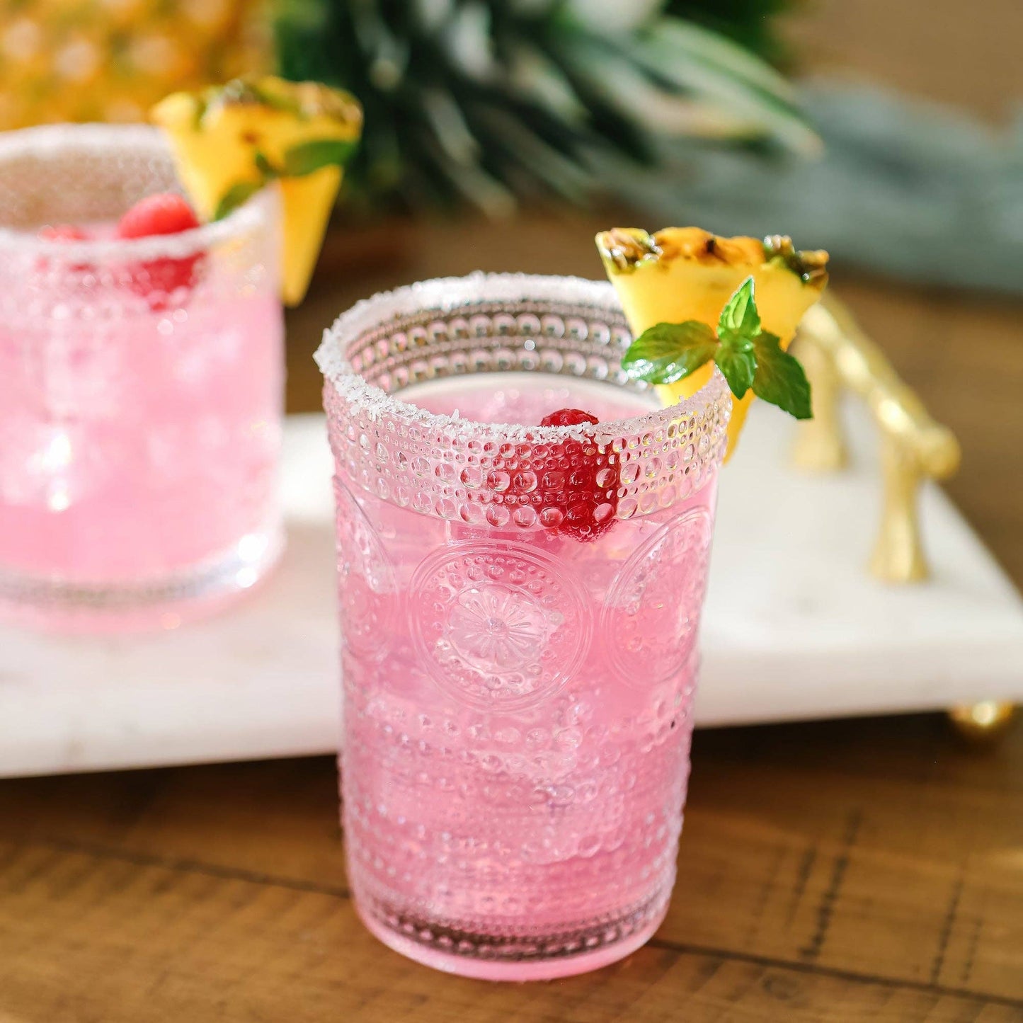 13 oz. Hobnail Beaded Floral Clear Drinking Glasses