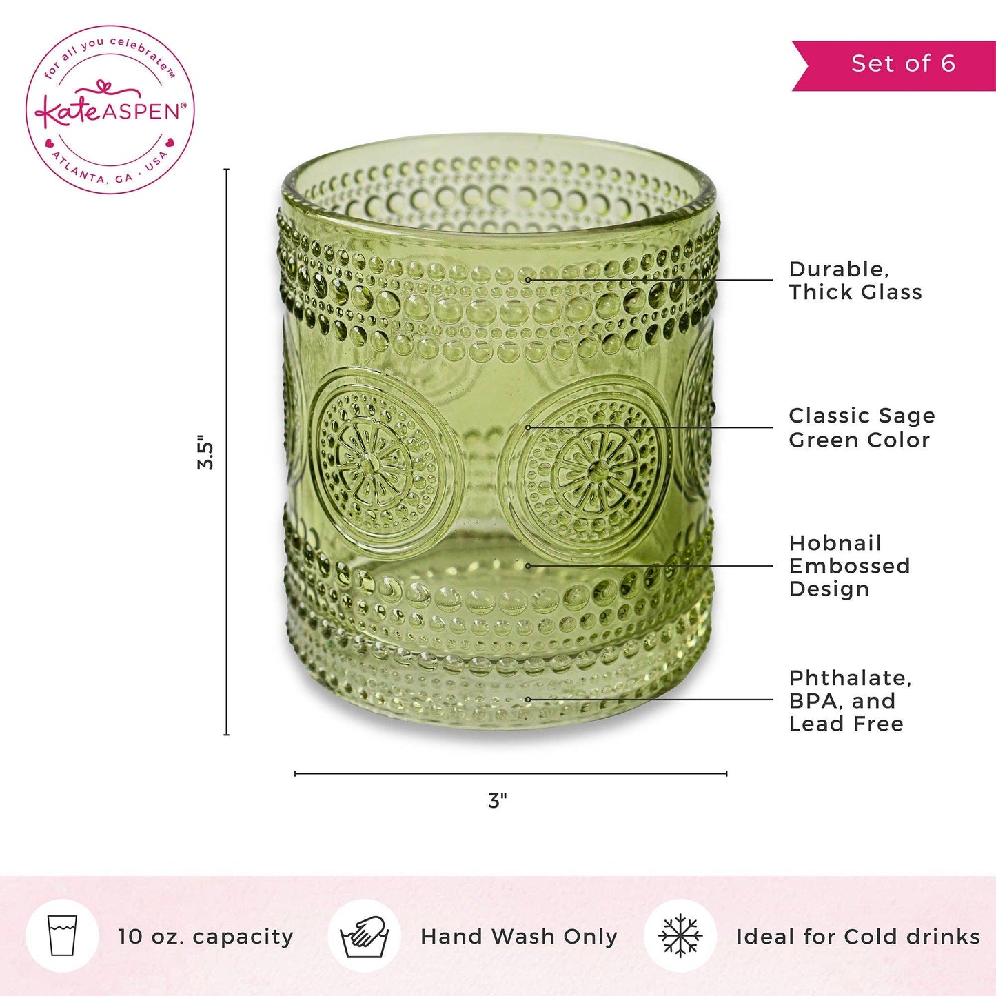 10 oz. Hobnail Beaded Floral Green Drinking Glasses
