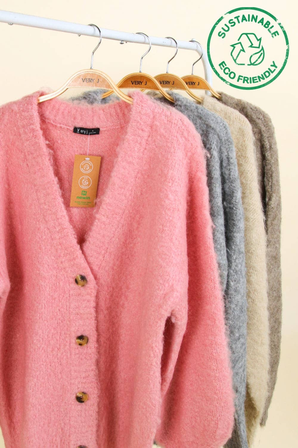 12W3180V-ECO Mohair Button Down Soft Knit Sweater Cardigan: PINK / S-M-L/2-2-2