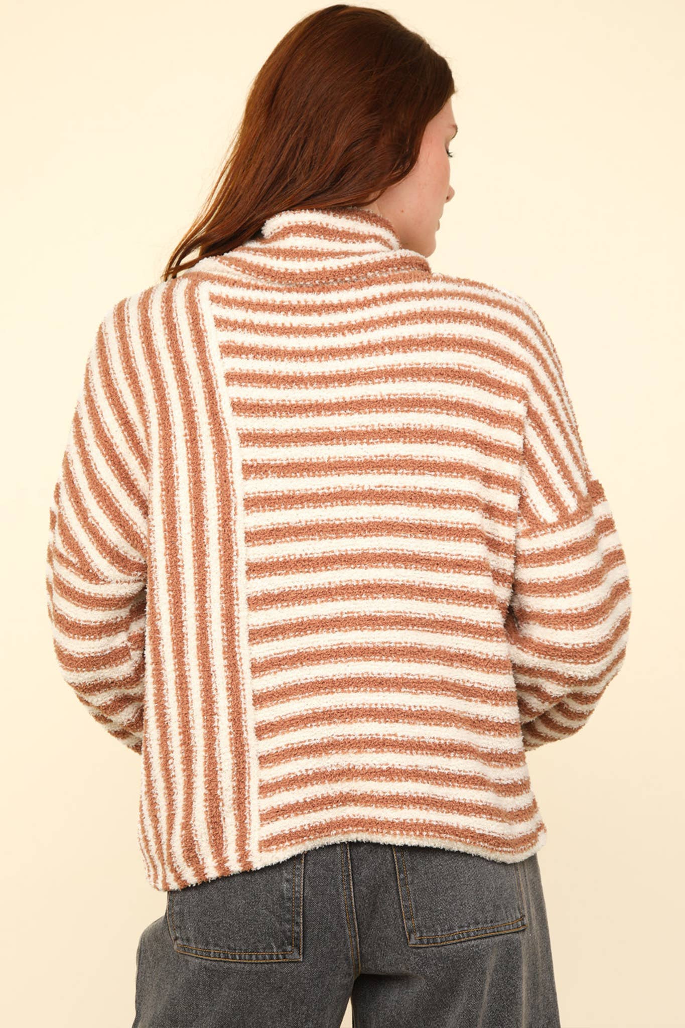 12W3186N-Mock Neck Soft Striped Knit Sweater Top: SAGE / S-M-L/2-2-2