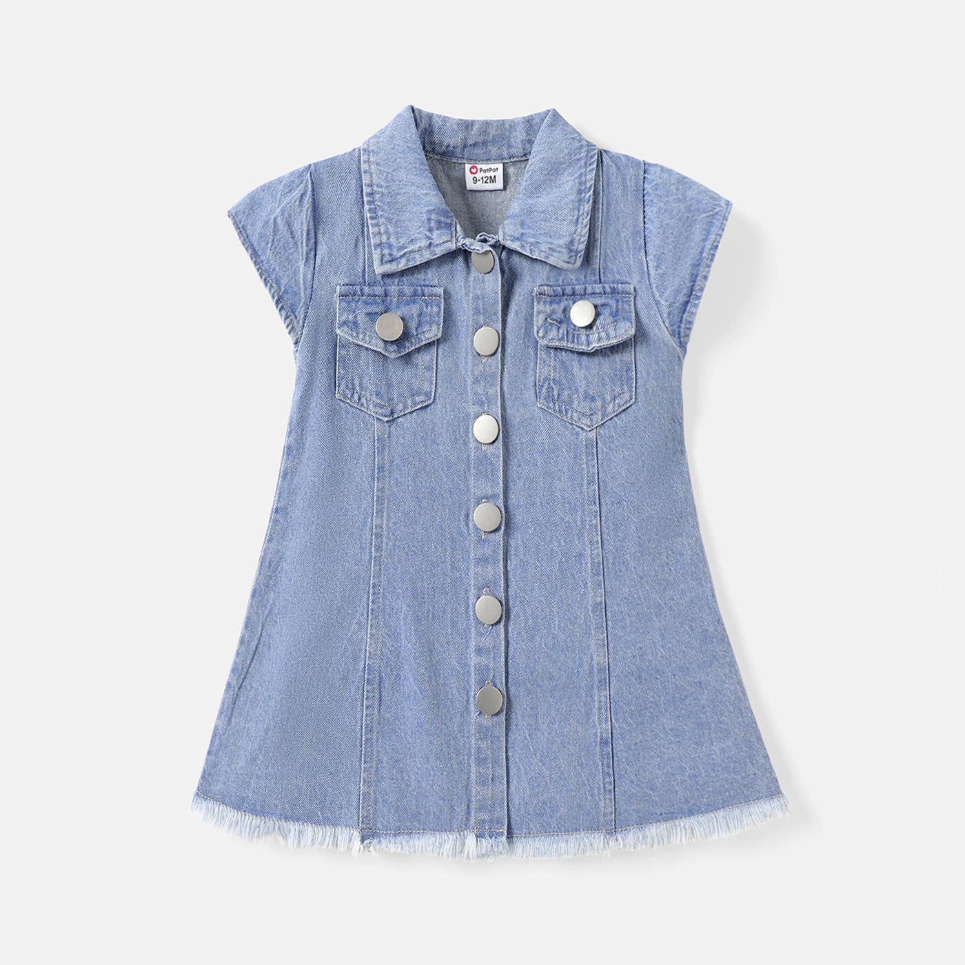 Baby Girl Button Front Cap-sleeve Denim Dress: DENIMBLUE / 6-9 Months