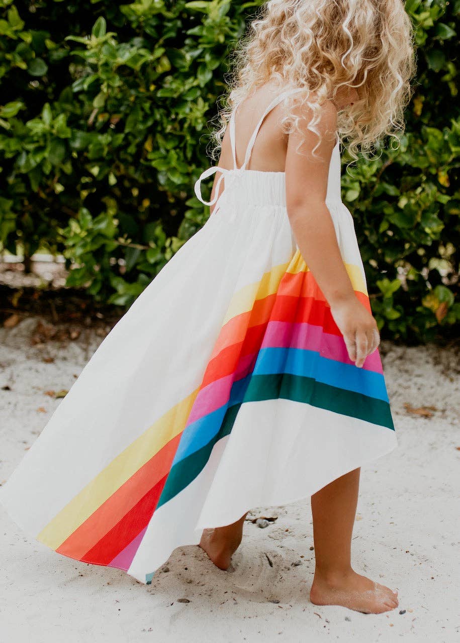 Kids Vivid Rainbow Halter Hi Lo Summer Dress: 7/8