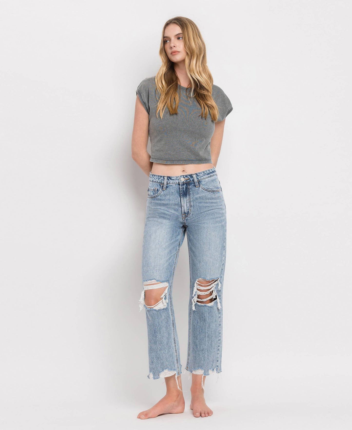 SUPER HIGH RISE CROP STRAIGHT JEANS V2404: BLUE MELODY / 25