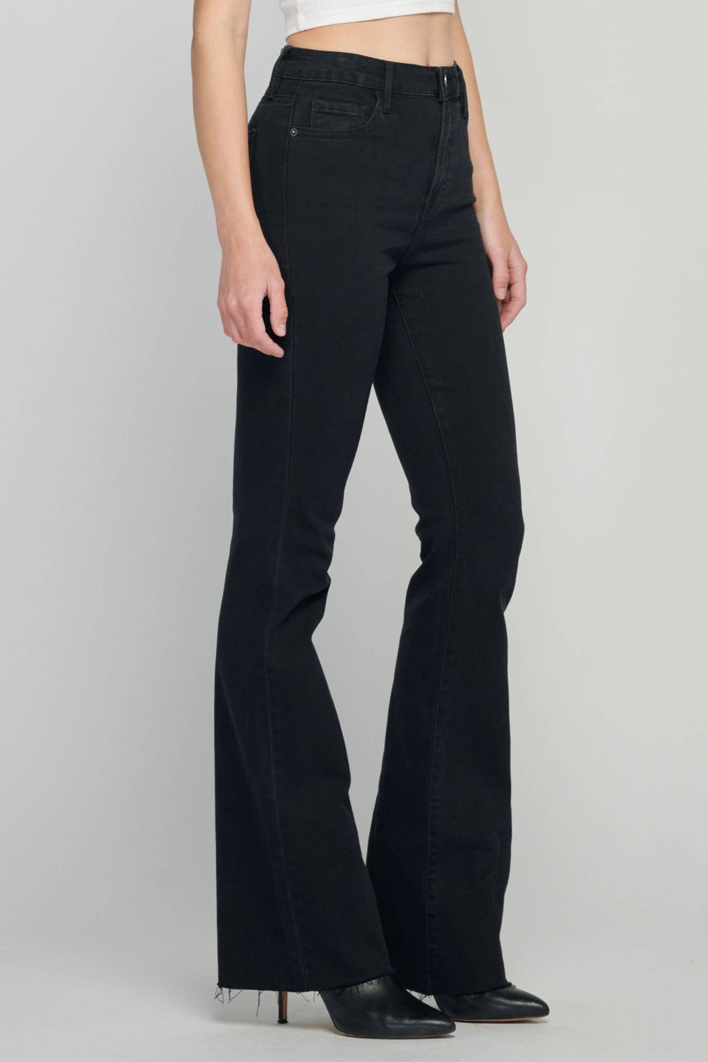 JET BLACK 33" INSEAM RAW HEM FLARE: 26