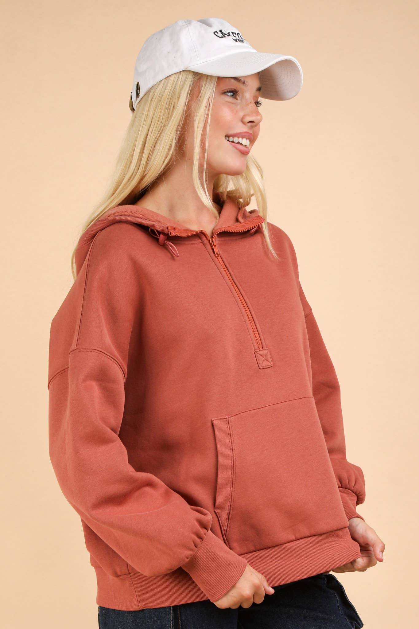 NT11897-Oversized Half Zip Up Knit Casual Hoodie Top: SAGE / S-M-L/2-2-2