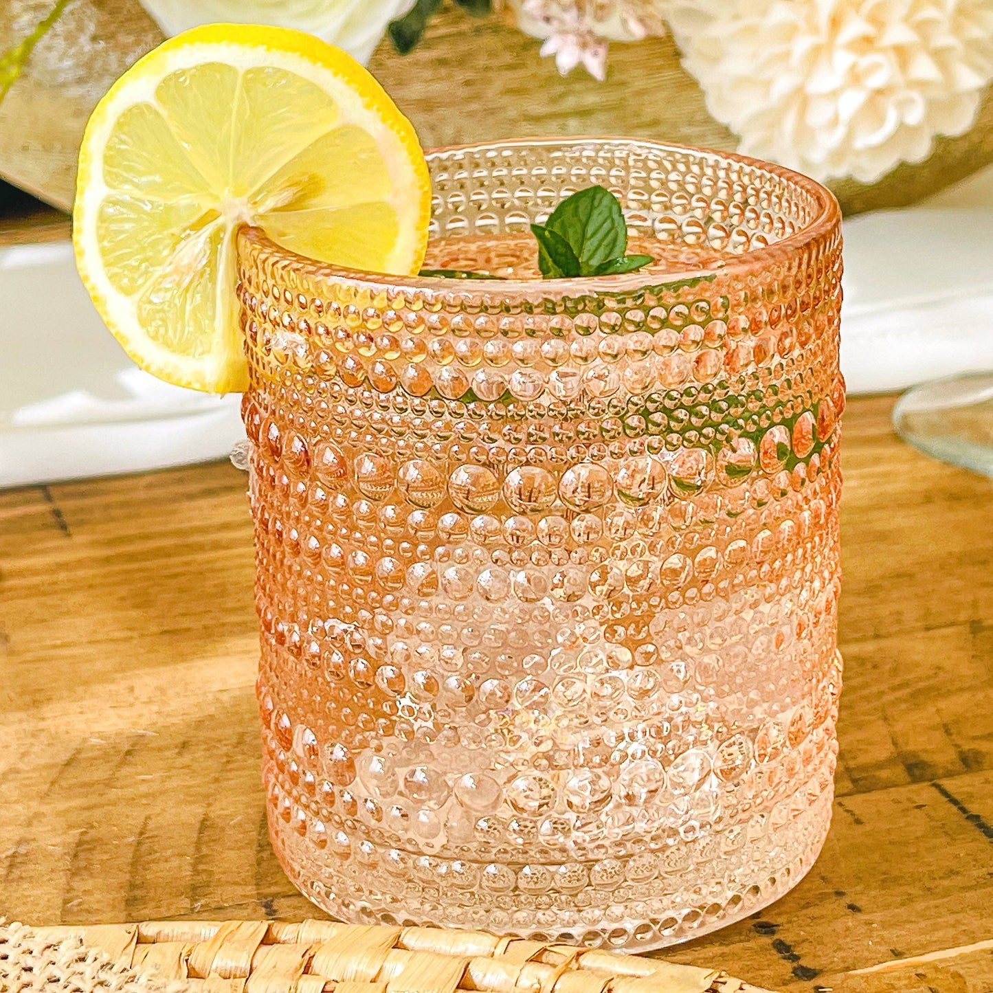 10 oz Beaded Rose Gold Old Fashion Drinking Glasses