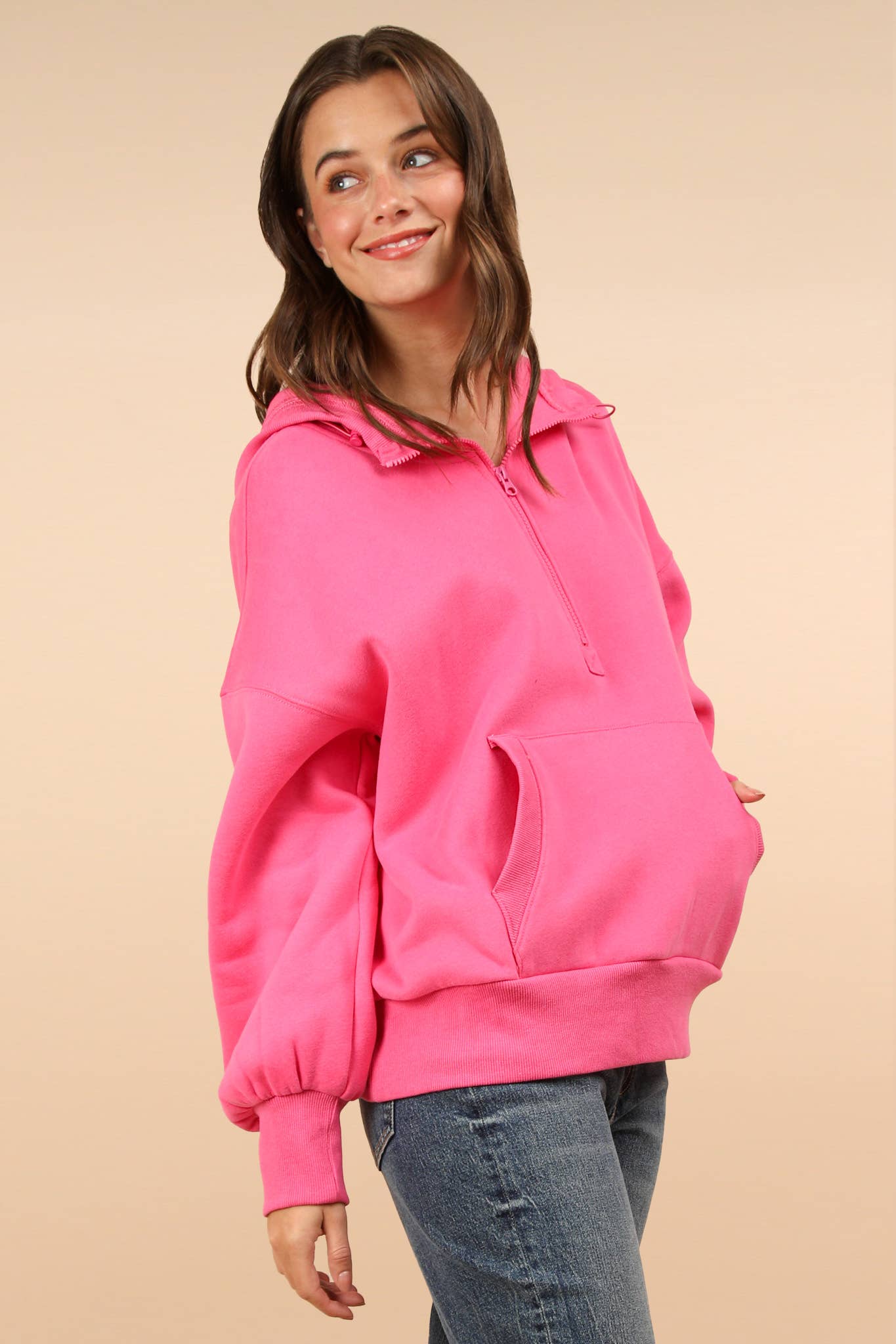 NT11897-Oversized Half Zip Up Knit Casual Hoodie Top: SAGE / S-M-L/2-2-2