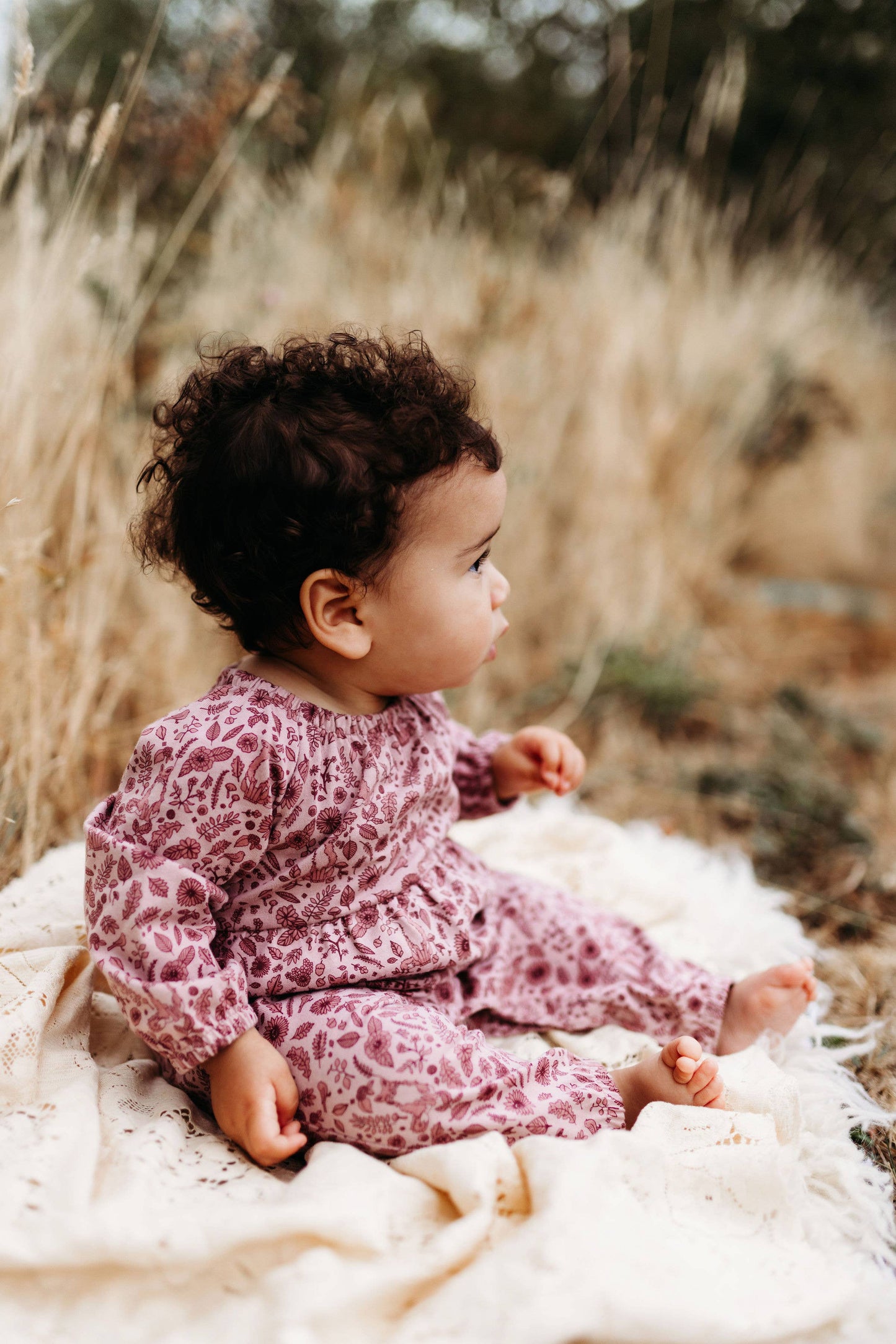 Raglan Long Leg Romper- Fox Floral Dusty Rose: 18-24m