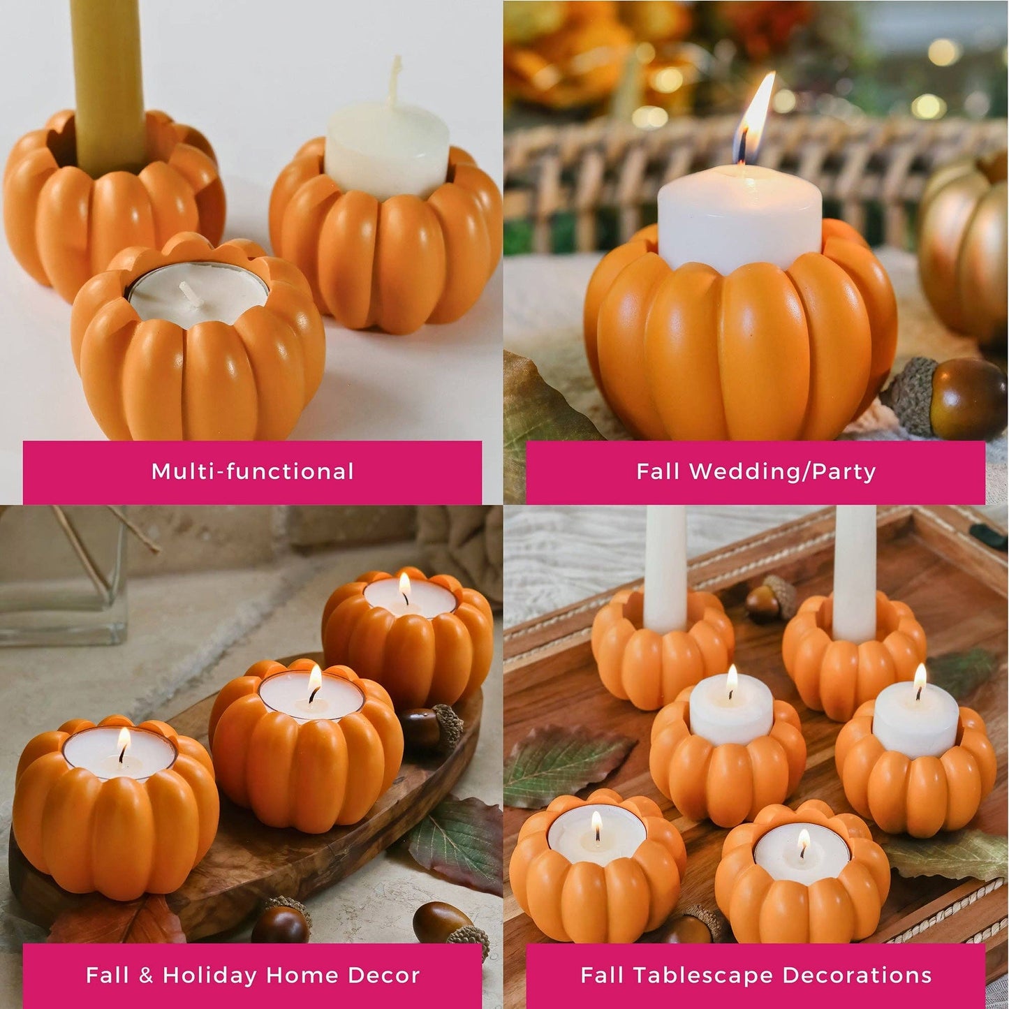 2-in-1 Pumpkin Tealight/Candlestick Holder (Set of 6) - Orange