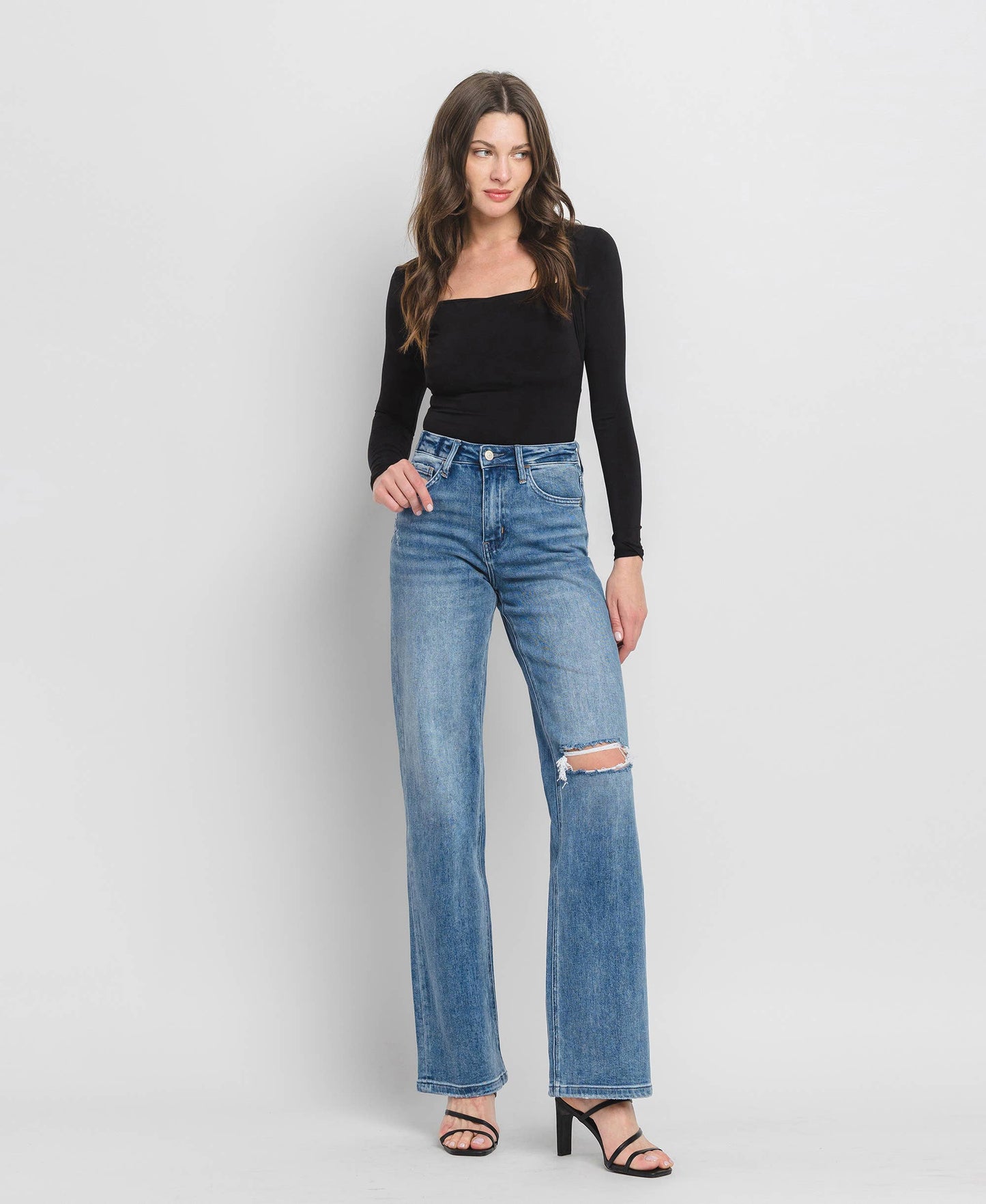 90'S VINTAGE SUPER HIGH RISE FLARE JEANS V3087: CRUSH / 25