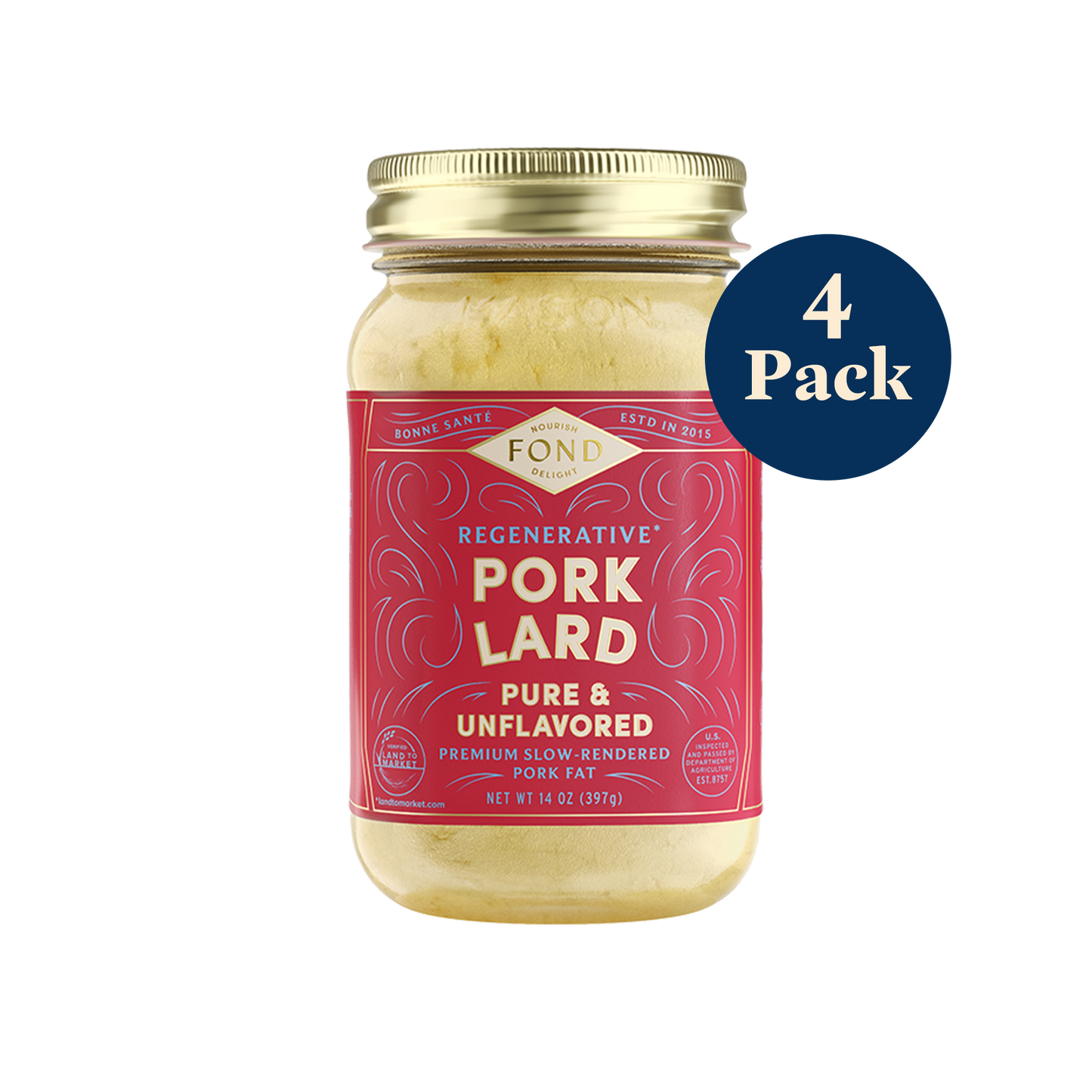 Pure & Unflavored Regenerative Pork Lard 14oz