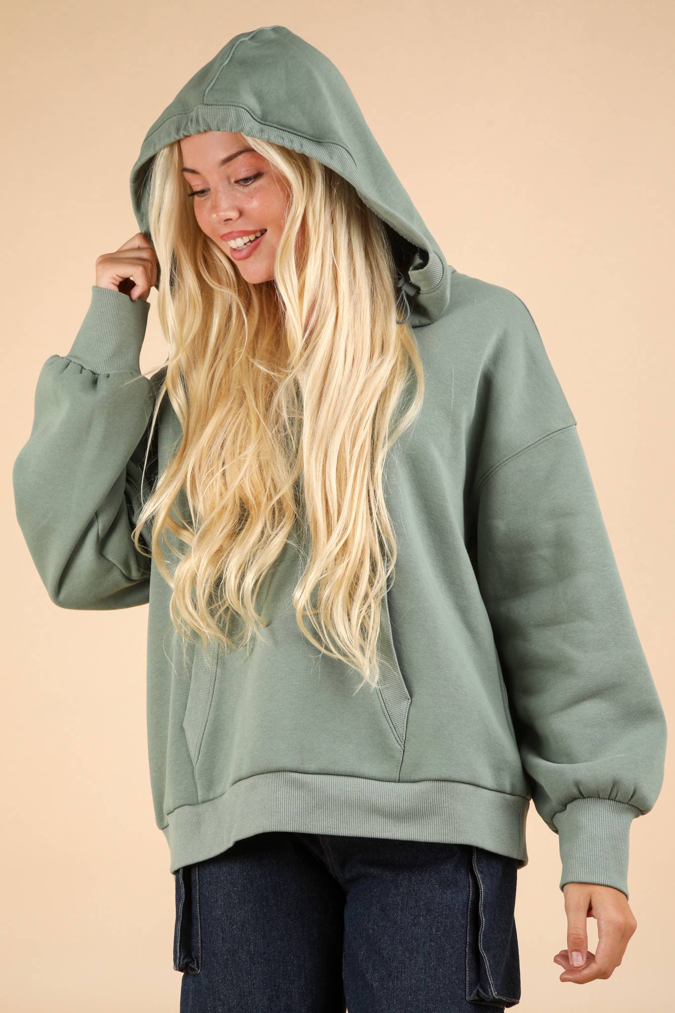 NT11897-Oversized Half Zip Up Knit Casual Hoodie Top: SAGE / S-M-L/2-2-2