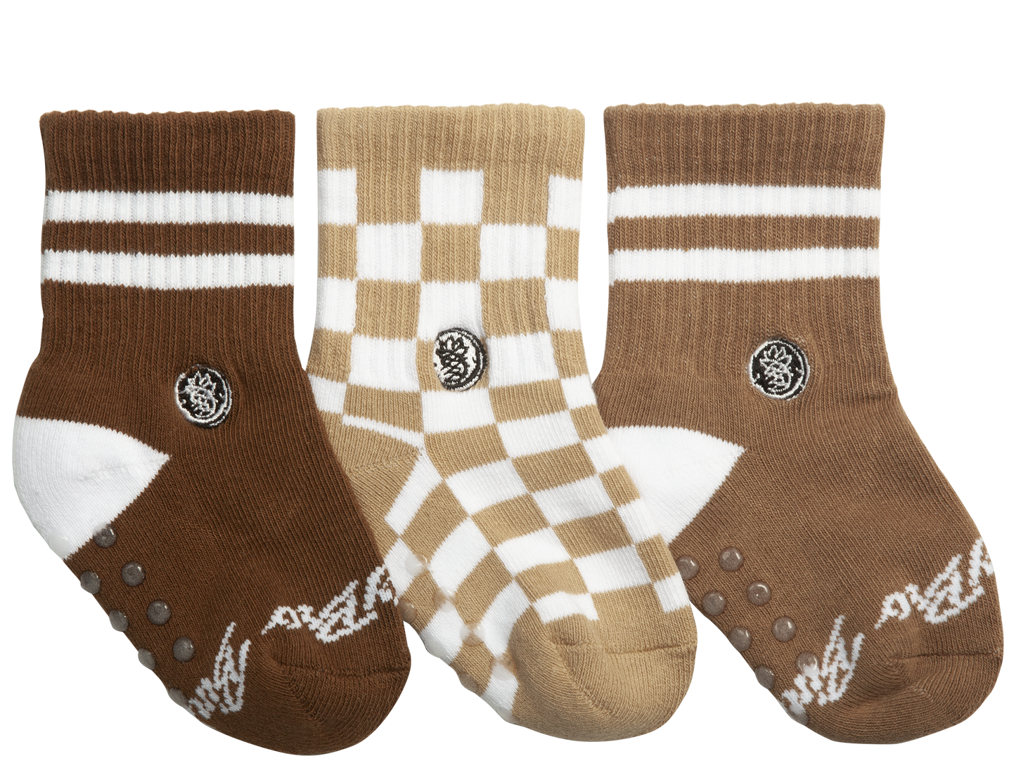 3-Pack Brownie Checks socks: Youth (3 years - 7 years)