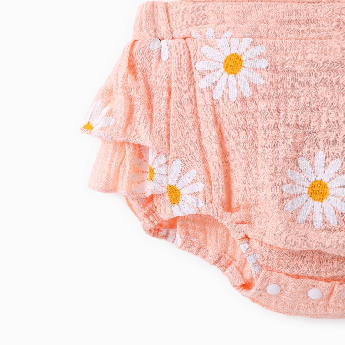 100% Cotton 2pcs Daisy Print Crepe Fabric Baby Romper Set: Pink / 3-6 Months