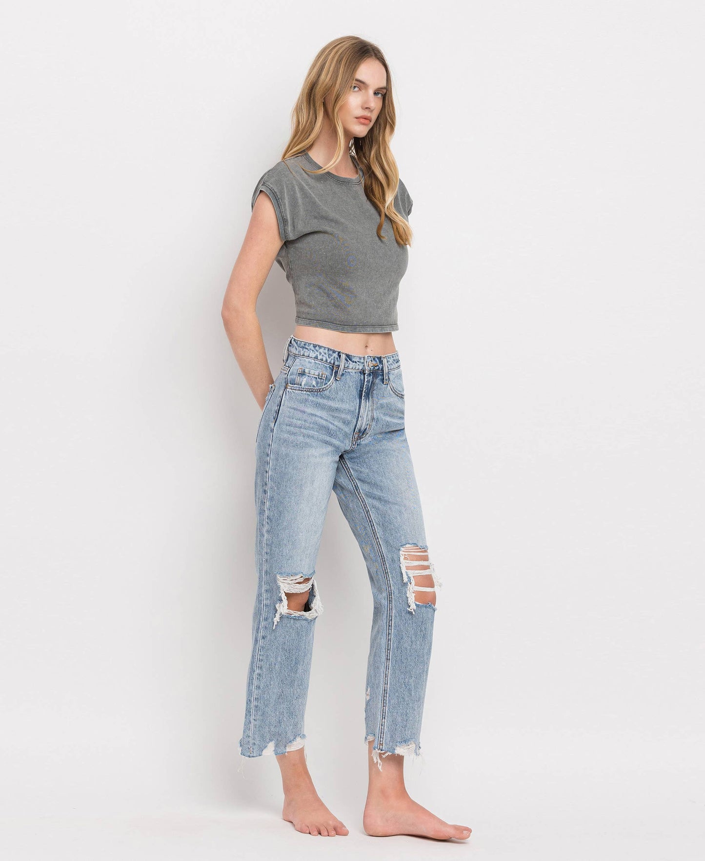 SUPER HIGH RISE CROP STRAIGHT JEANS V2404: BLUE MELODY / 25