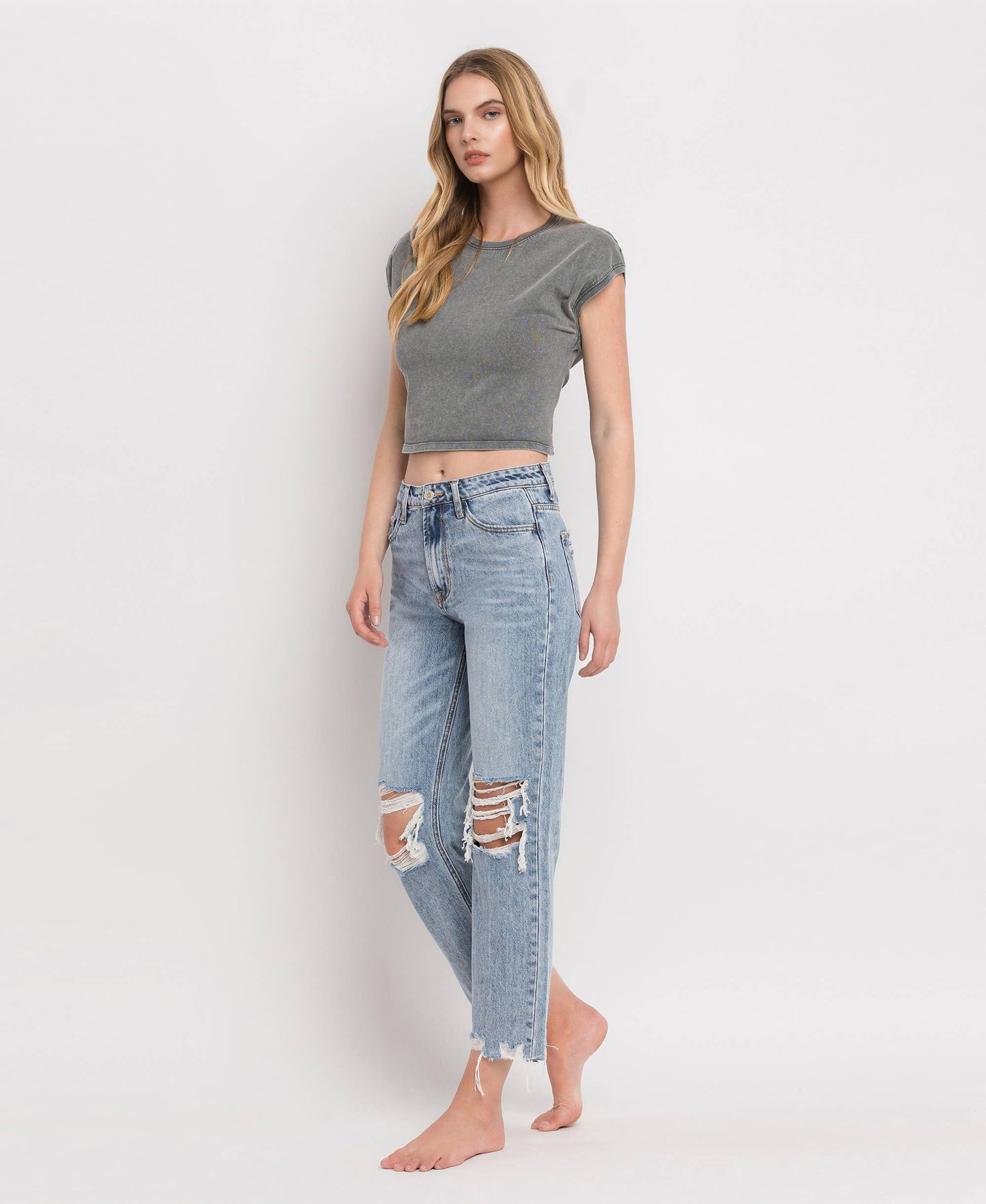 SUPER HIGH RISE CROP STRAIGHT JEANS V2404: BLUE MELODY / 25