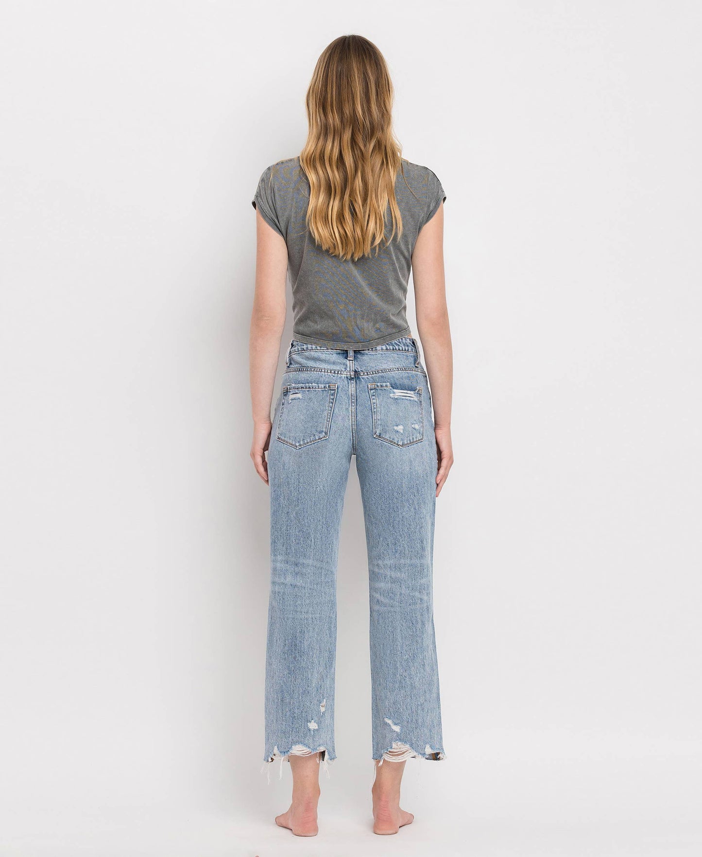 SUPER HIGH RISE CROP STRAIGHT JEANS V2404: BLUE MELODY / 25