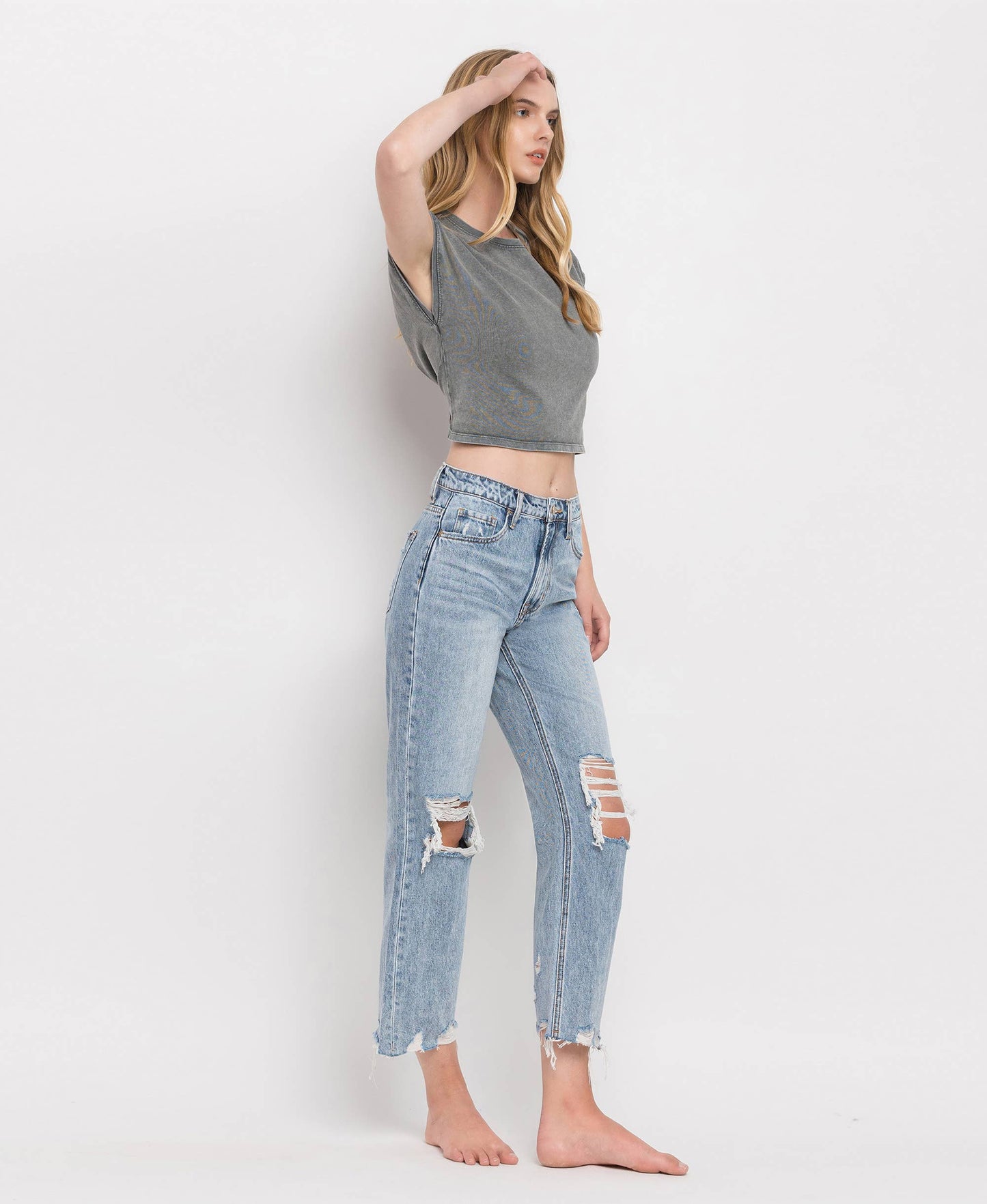 SUPER HIGH RISE CROP STRAIGHT JEANS V2404: BLUE MELODY / 25