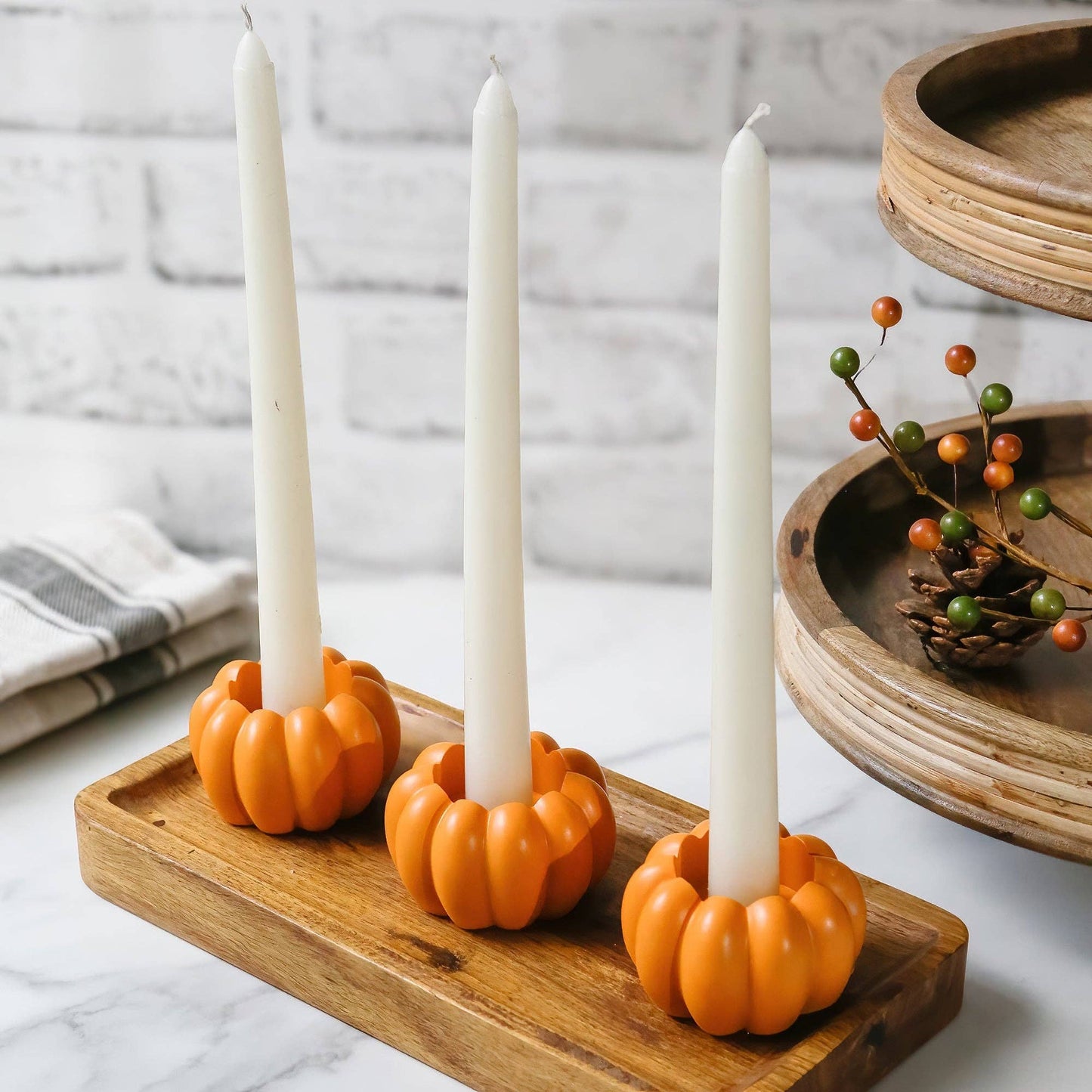 2-in-1 Pumpkin Tealight/Candlestick Holder (Set of 6) - Orange
