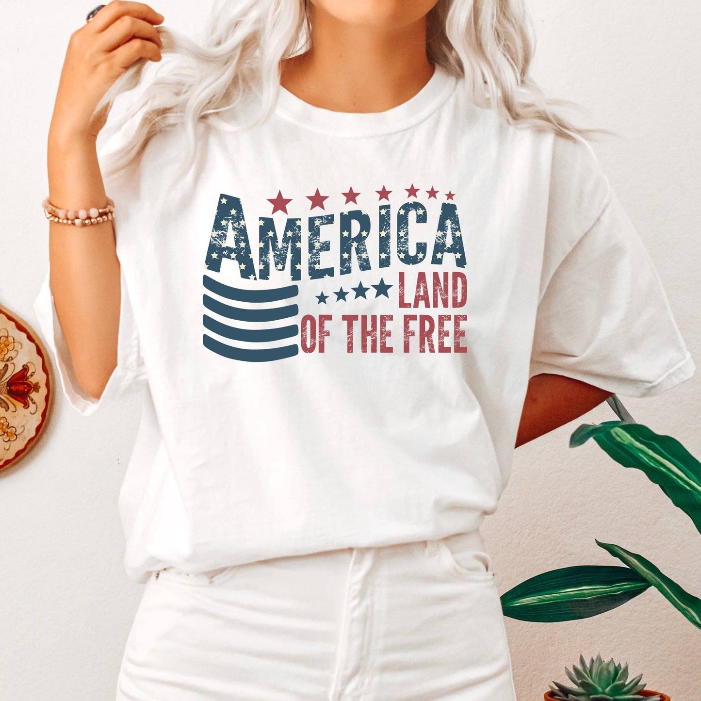 America, Flag, Land Of The Free, Patriotic, USA, Vintage, Comfort Colors Tshirt: XL / Ivory Cream