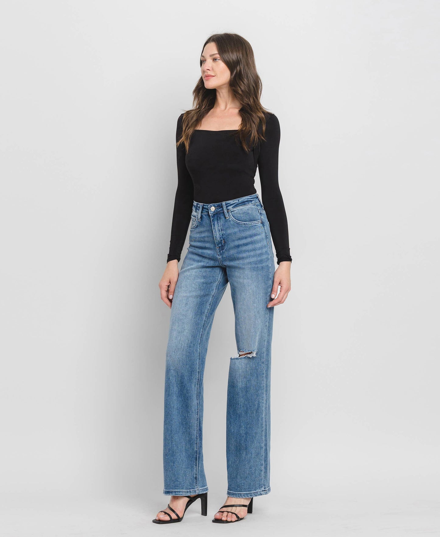 90'S VINTAGE SUPER HIGH RISE FLARE JEANS V3087: CRUSH / 25