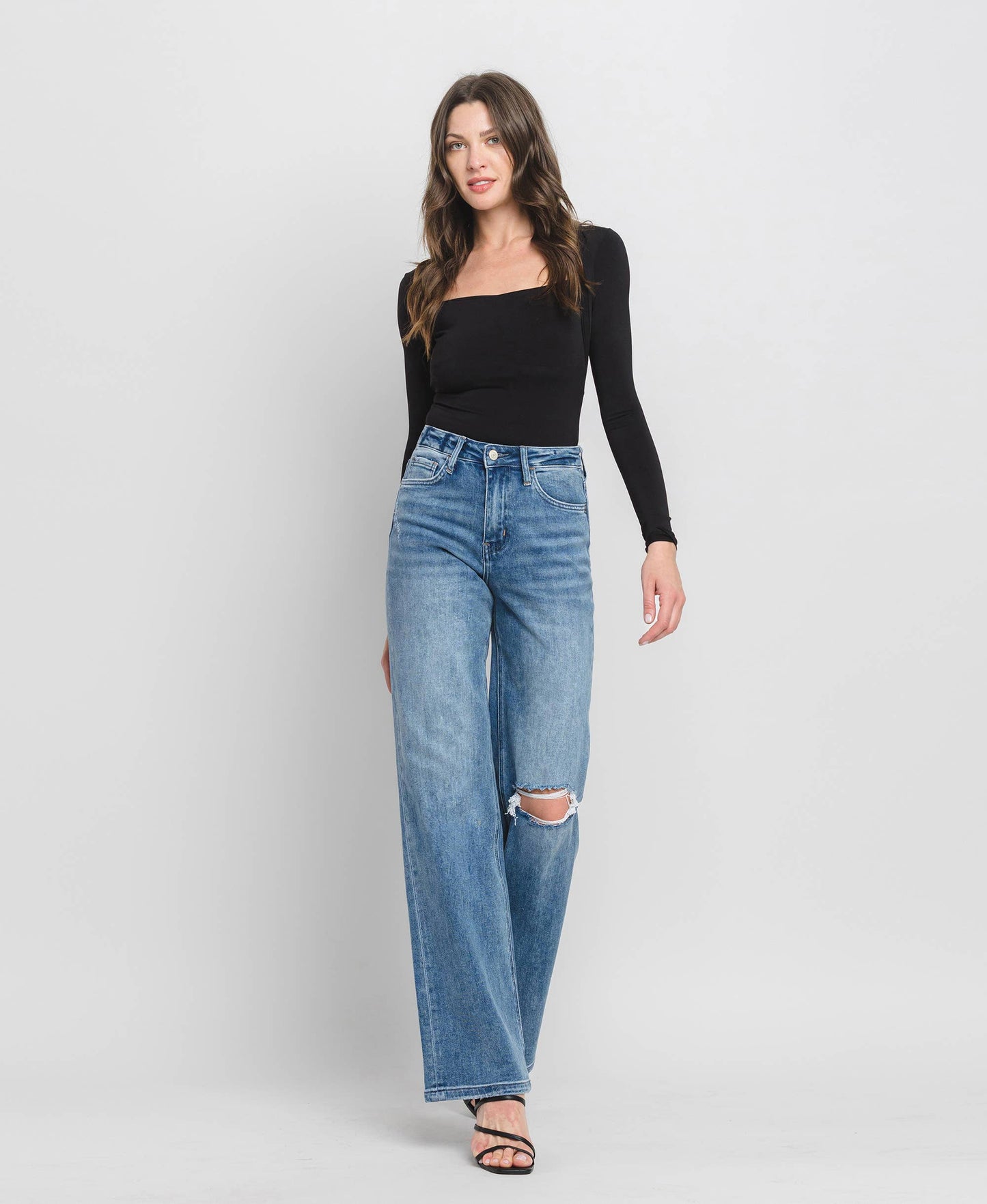 90'S VINTAGE SUPER HIGH RISE FLARE JEANS V3087: CRUSH / 25