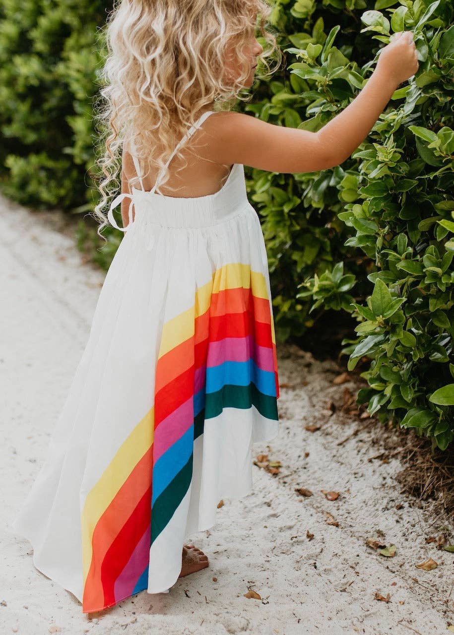 Kids Vivid Rainbow Halter Hi Lo Summer Dress: 7/8