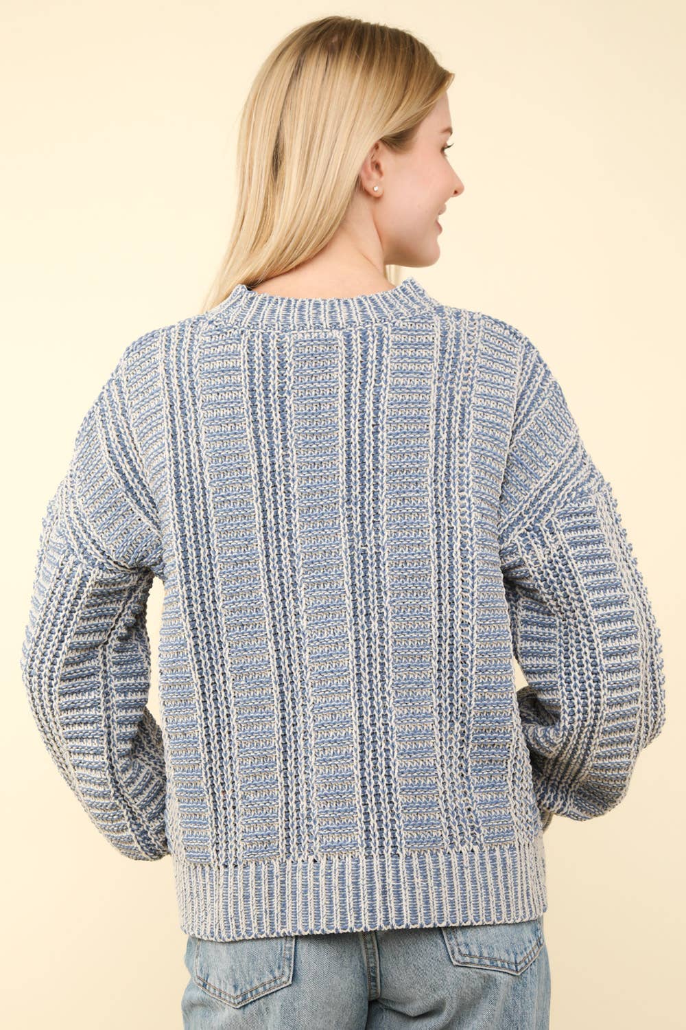 12W3096N-Two Tone Cozy Sweater Knit Top: OLIVE / S-M-L/2-2-2