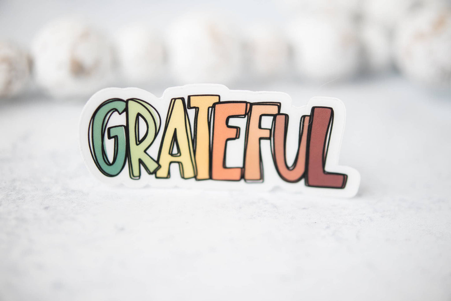 Grateful, Multicolor, Fall, Clear Vinyl Sticker, 3x3 Inch
