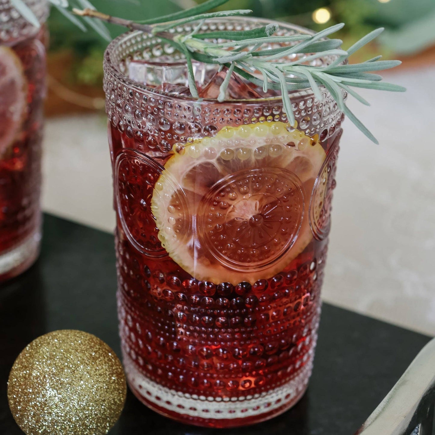 13 oz. Hobnail Beaded Floral Clear Drinking Glasses