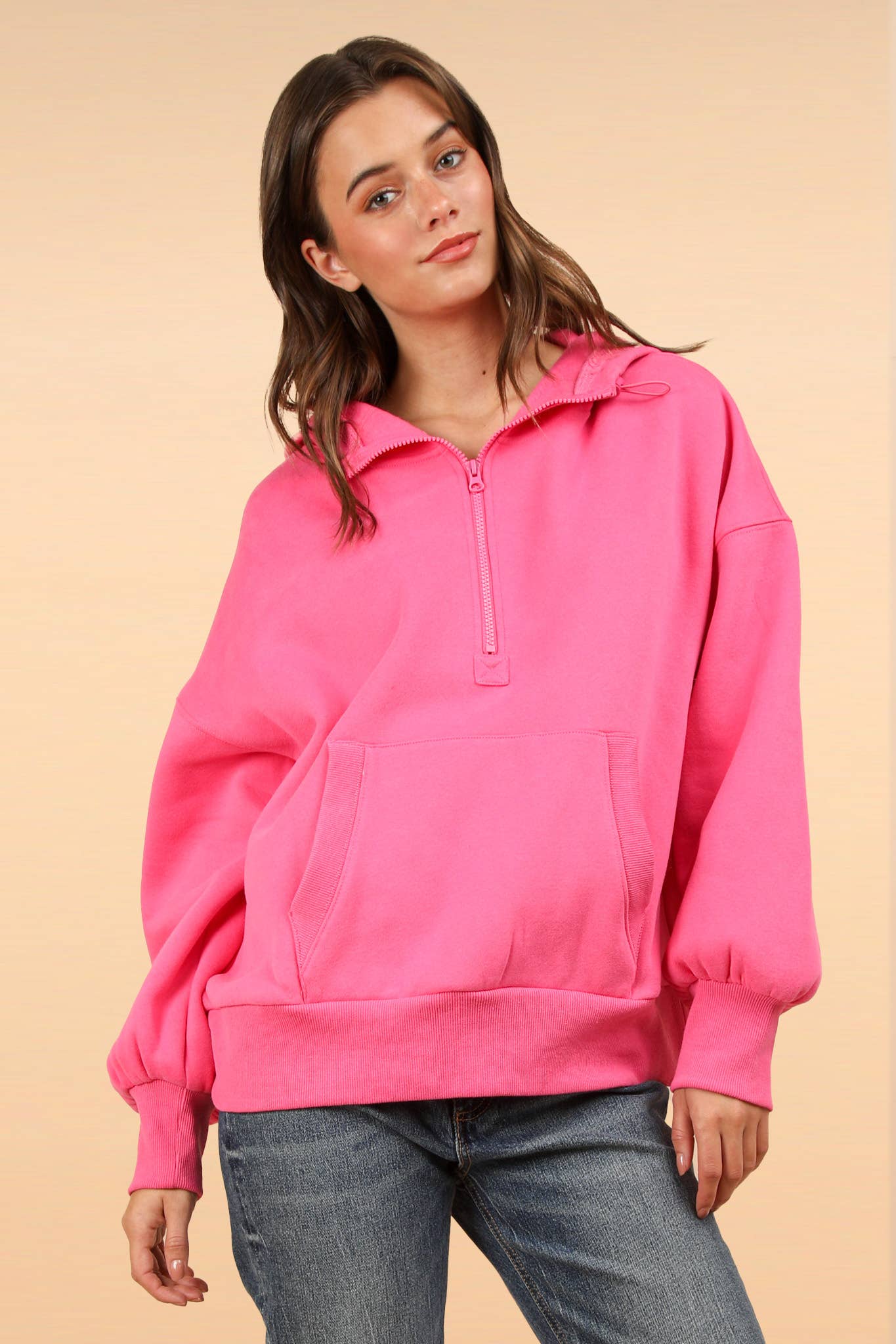 NT11897-Oversized Half Zip Up Knit Casual Hoodie Top: SAGE / S-M-L/2-2-2