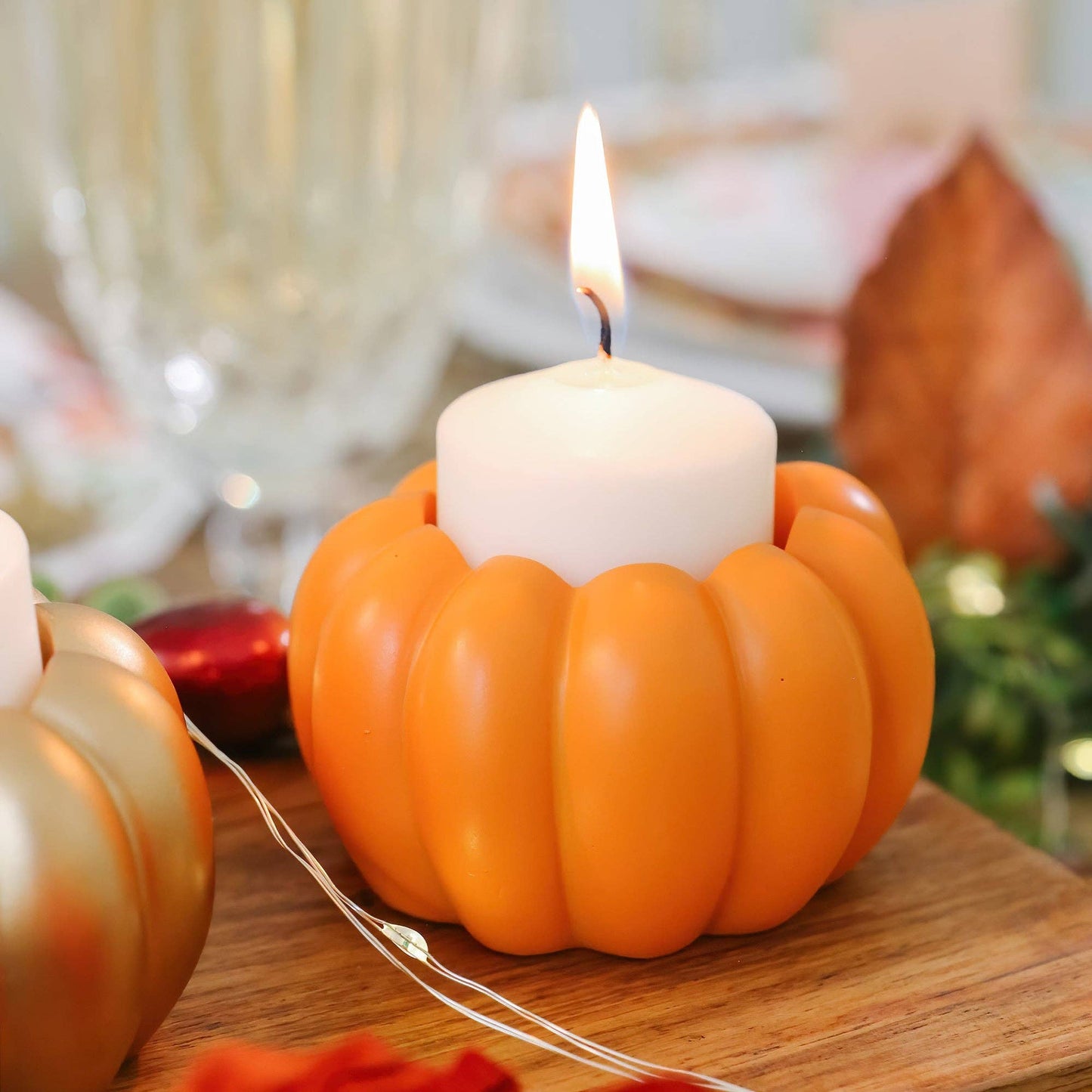 2-in-1 Pumpkin Tealight/Candlestick Holder (Set of 6) - Orange