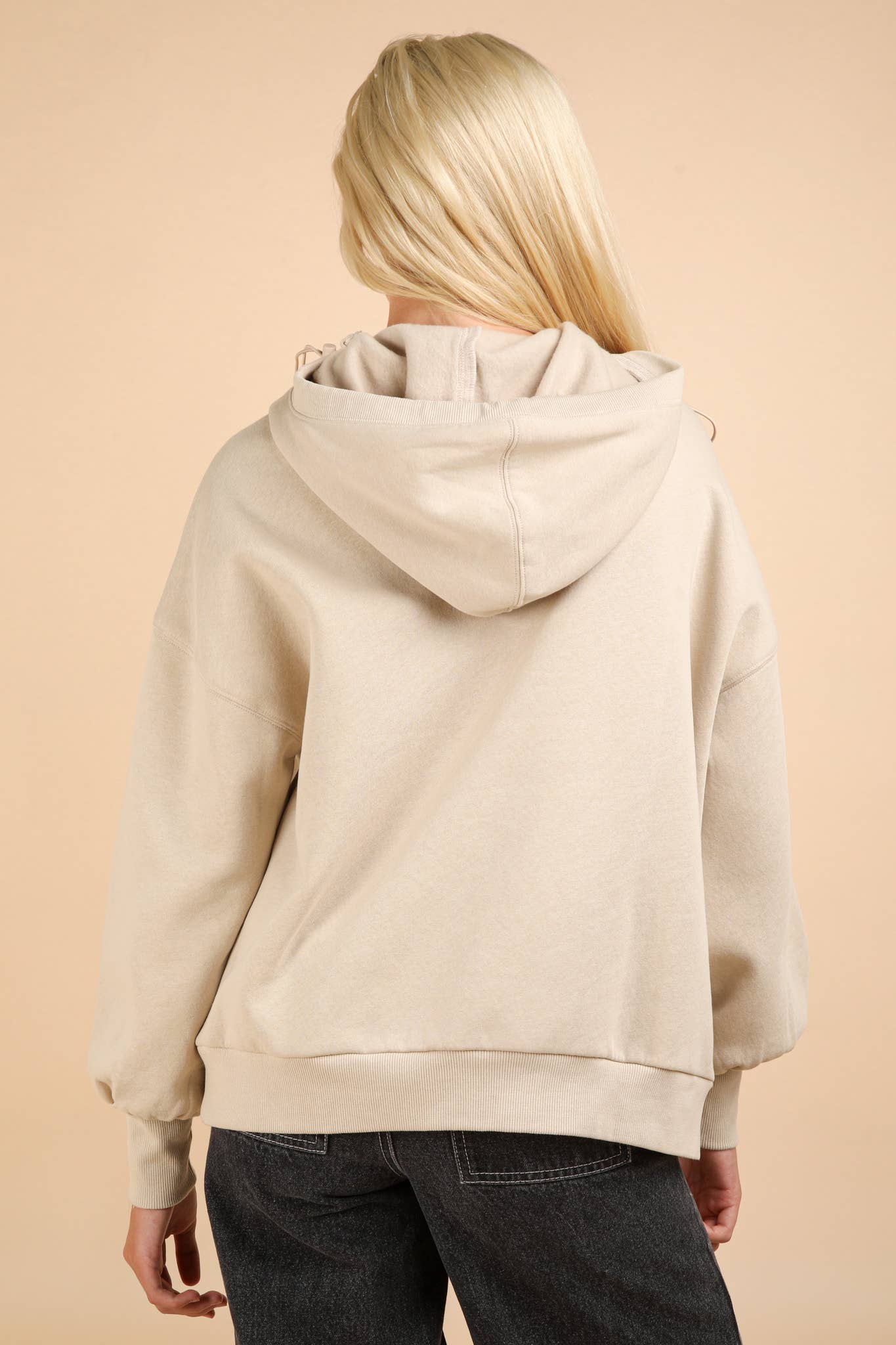 NT11897-Oversized Half Zip Up Knit Casual Hoodie Top: SAGE / S-M-L/2-2-2