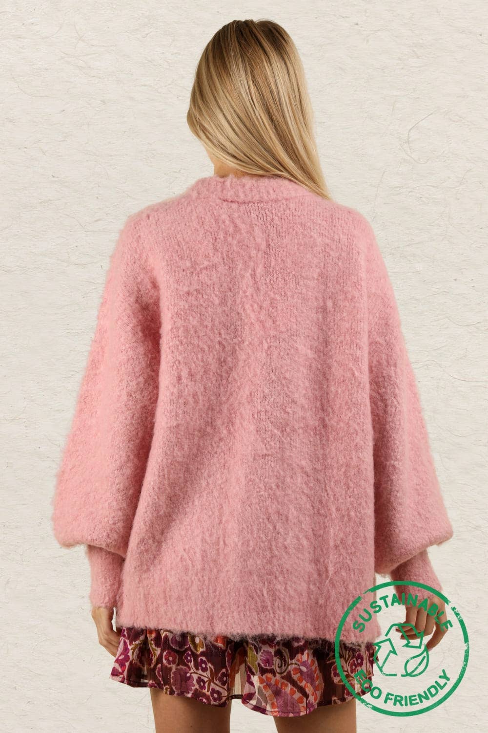 12W3180V-ECO Mohair Button Down Soft Knit Sweater Cardigan: PINK / S-M-L/2-2-2
