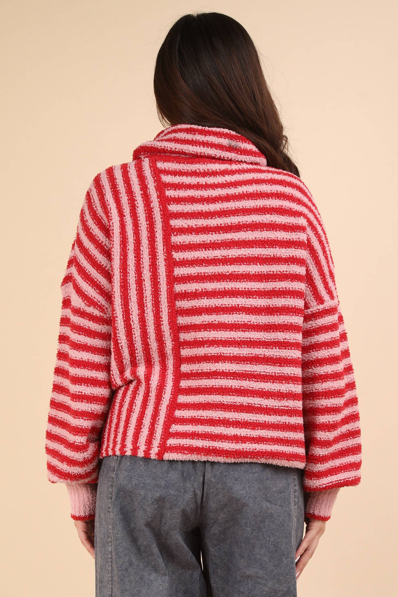 12W3186N-Mock Neck Soft Striped Knit Sweater Top: SAGE / S-M-L/2-2-2