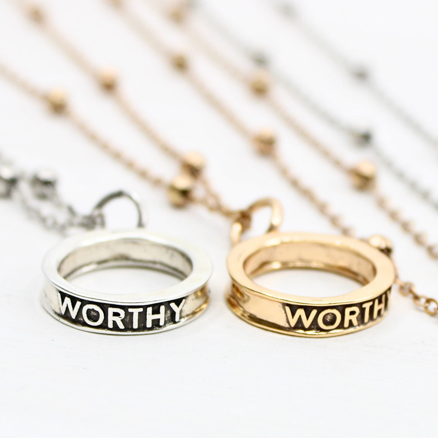 (I AM) WORTHY | RING | Dainty Necklace: Silver
