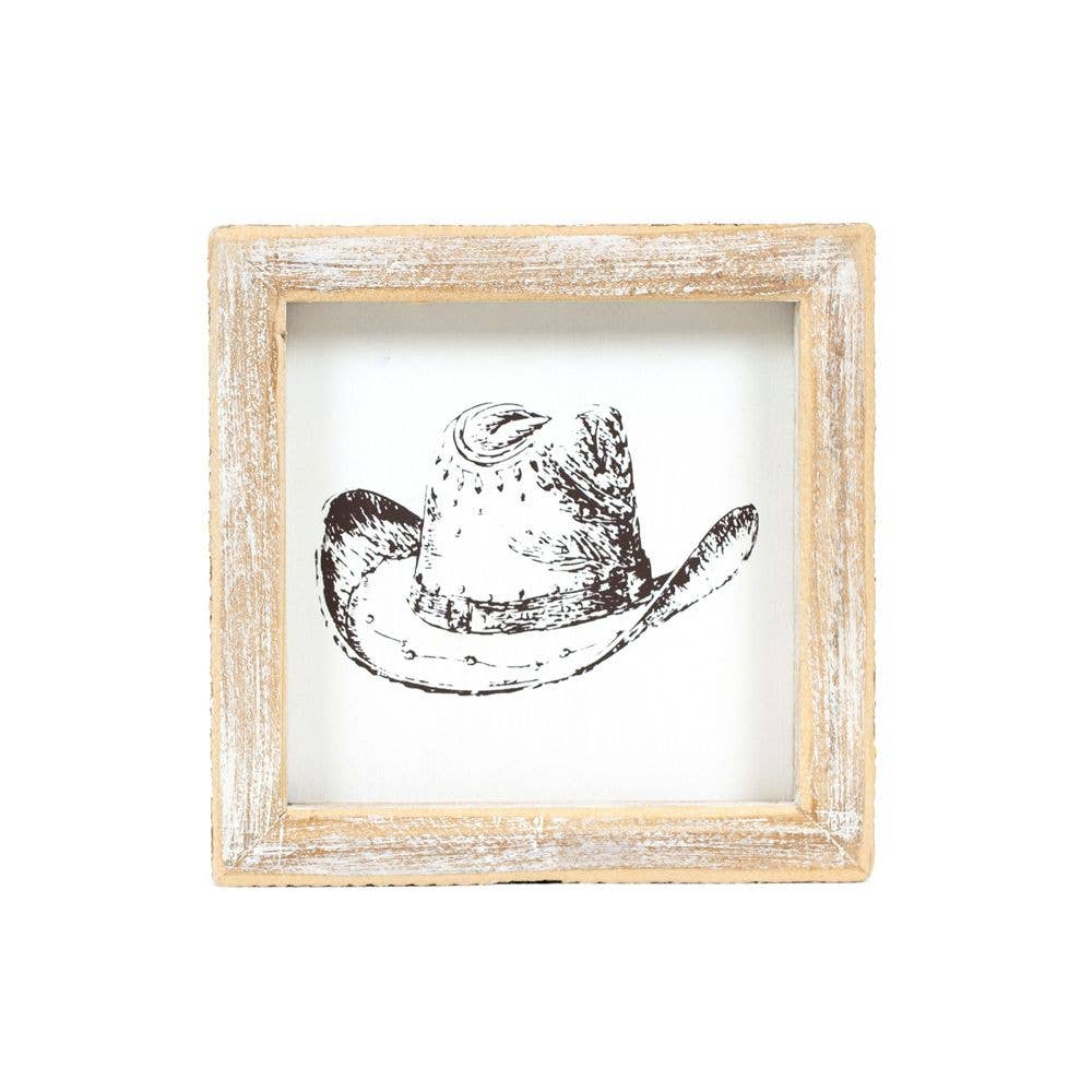 12051 - 5x5 wood frame sign (HAT/BOOTS) Cowboy Home Decor