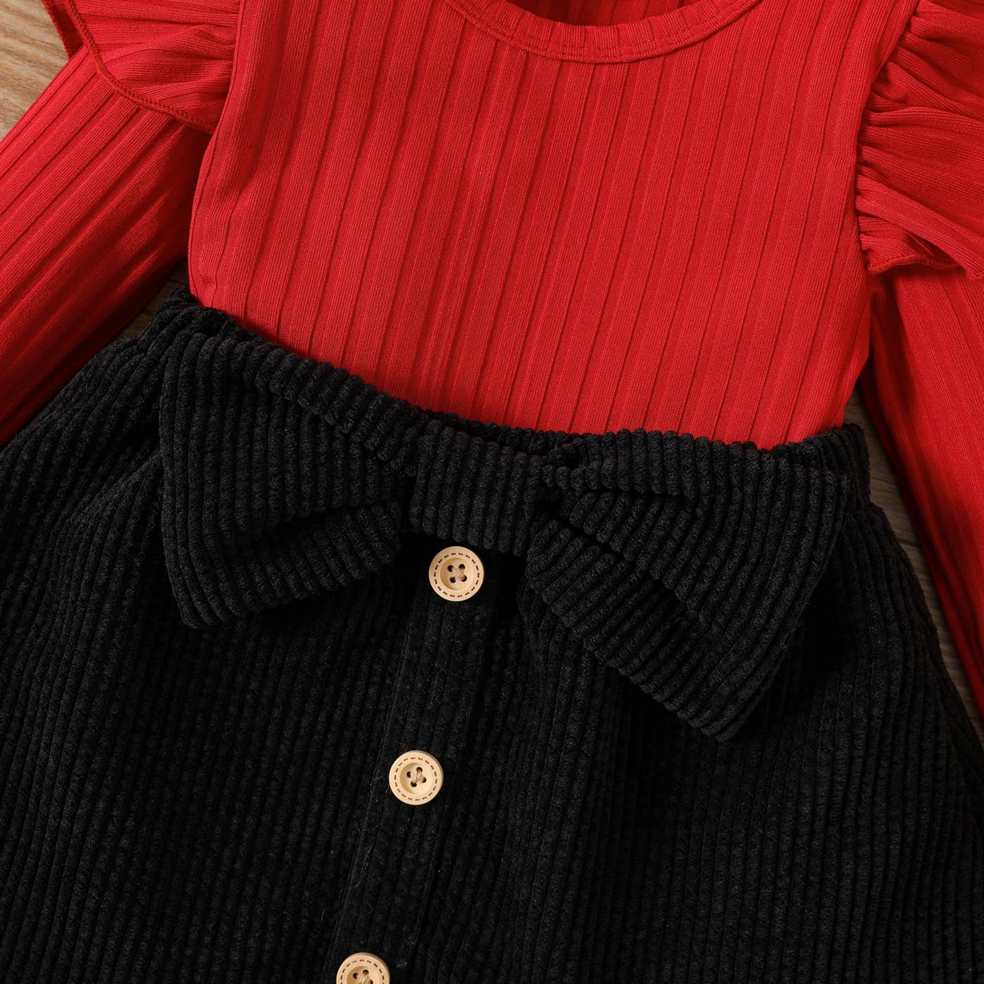 2pcs Baby Girl Rib Knit Ruffled Top and Corduroy Skirt Set: Red / 9-12 Months