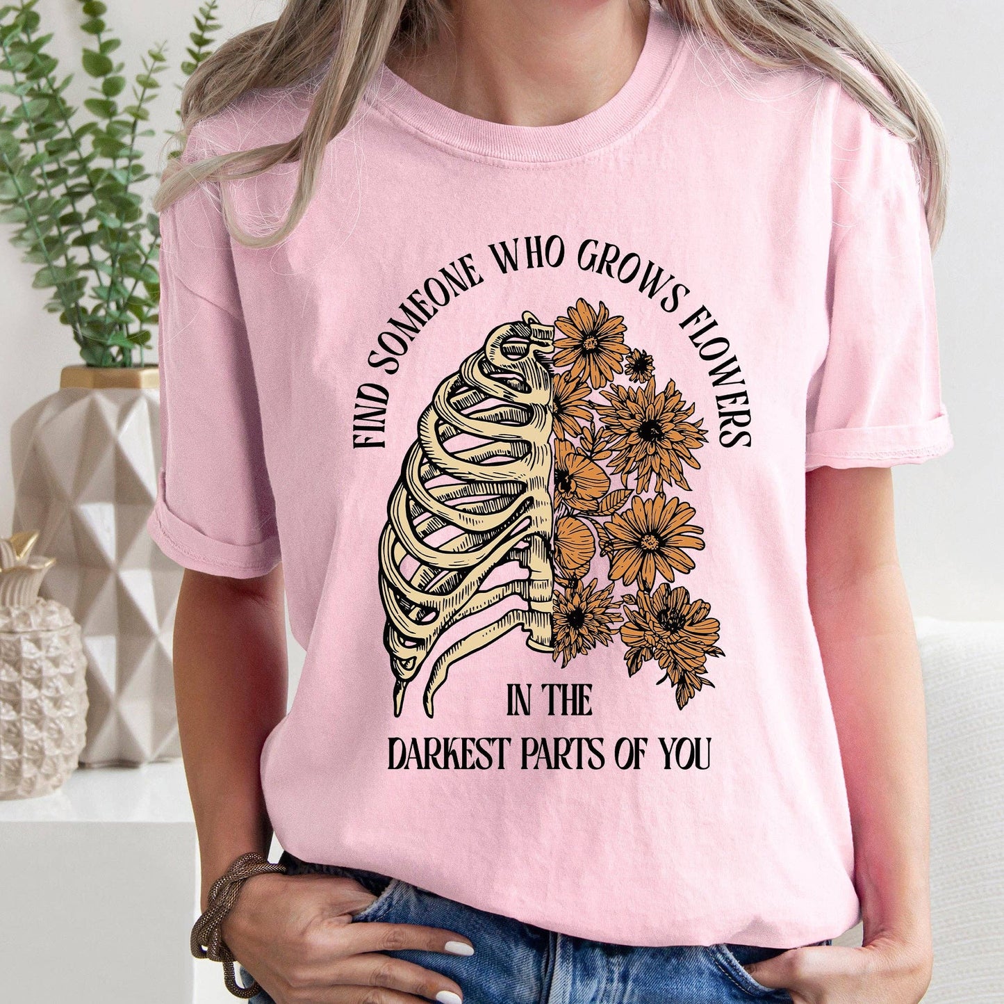 Find Someone Who Grows Flowers, Skeleton, Cowgirl, Tshirt: Medium / Pepper Dark Gray