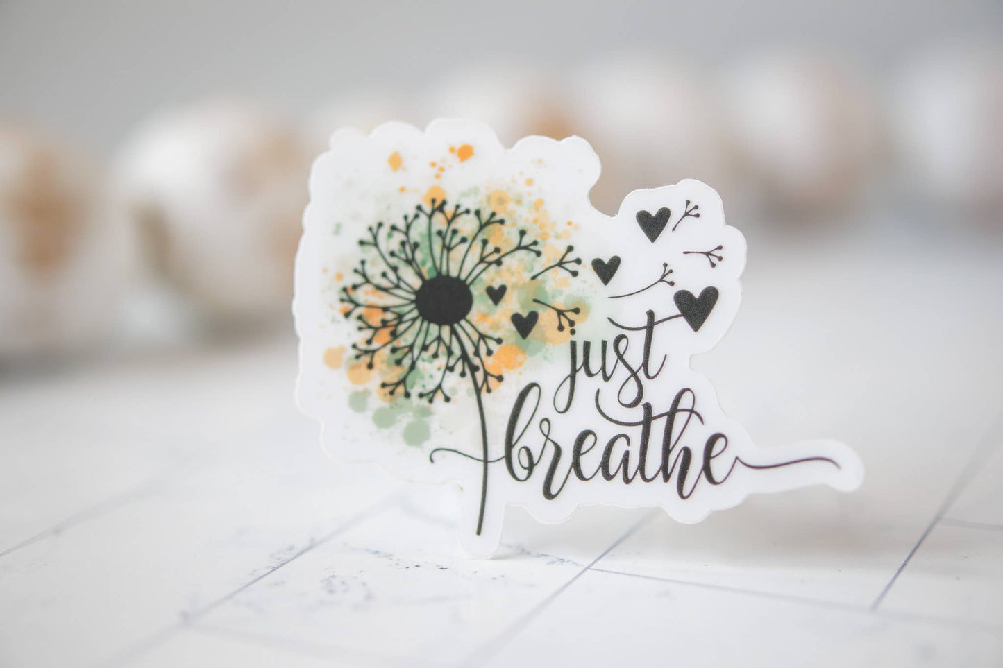 Just Breathe, Flower, Inspirational Vinyl Sticker, 3x3 in.