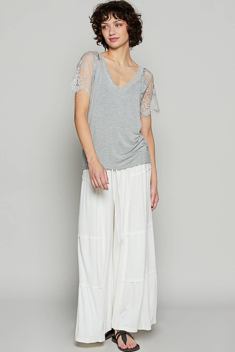 1/2 lace sleeve v-neck tee SALE: IVORY / M