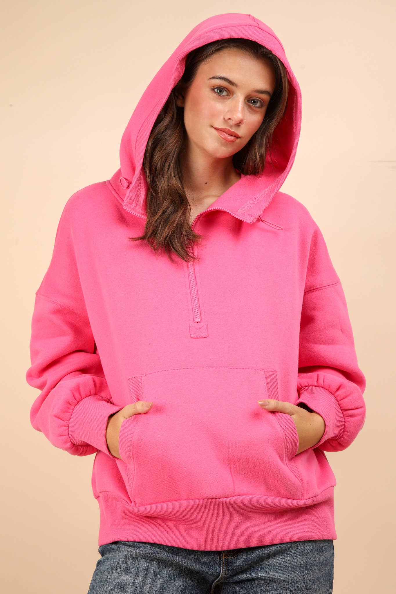 NT11897-Oversized Half Zip Up Knit Casual Hoodie Top: SAGE / S-M-L/2-2-2