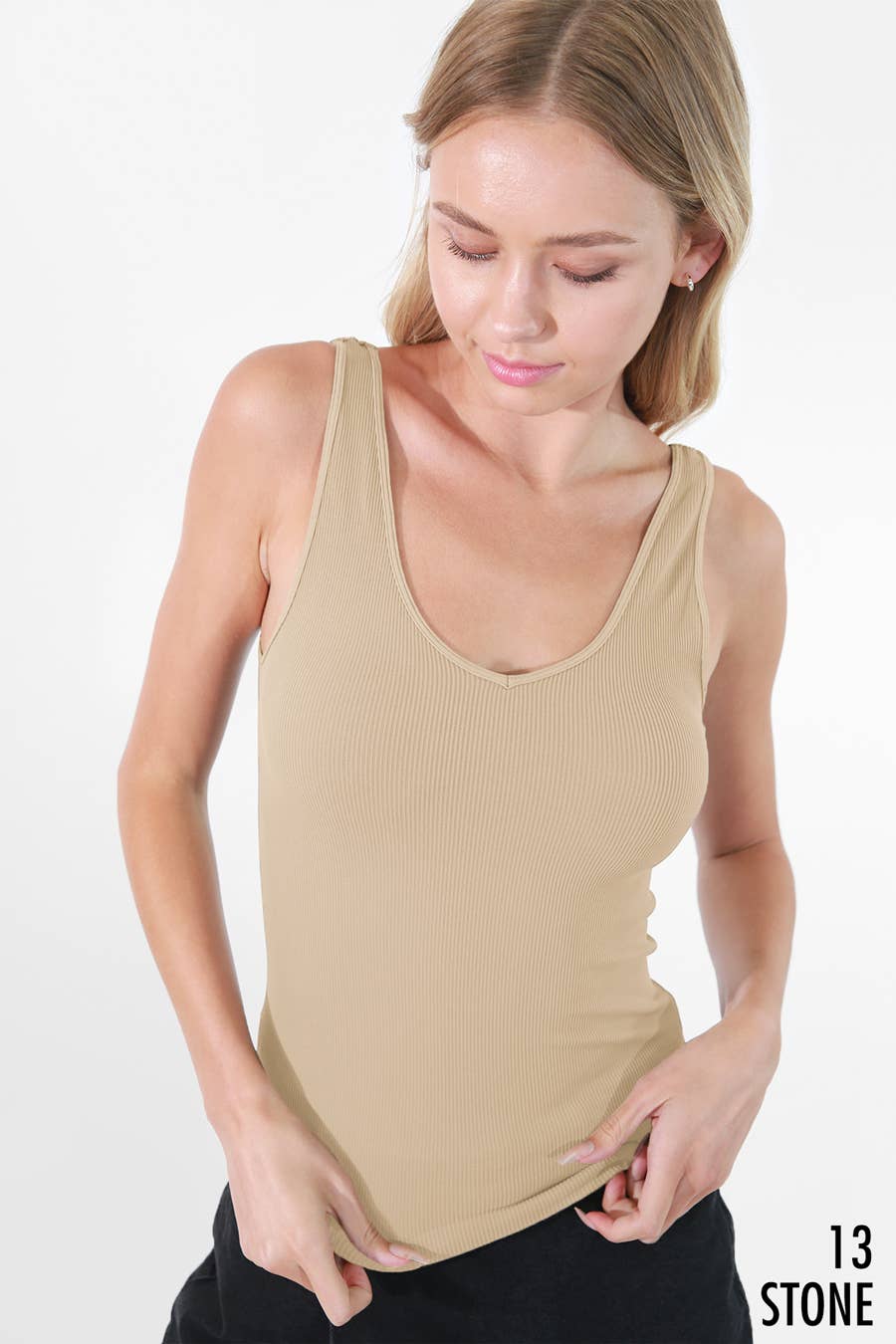 NS8173 - Ribbed Reversible Tank Top: 6 Black