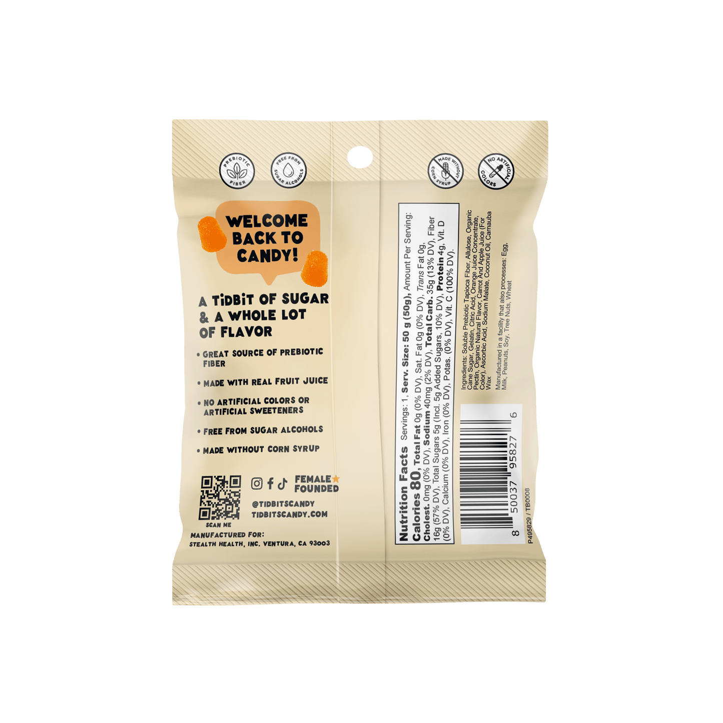 12pk Orange Cream Gummy Candy, Low Sugar 5g, Prebiotics: 12 Bags