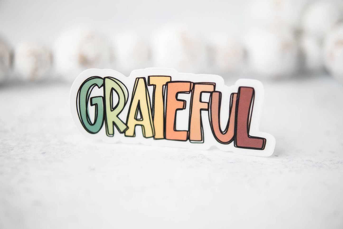 Grateful, Multicolor, Fall, Clear Vinyl Sticker, 3x3 Inch